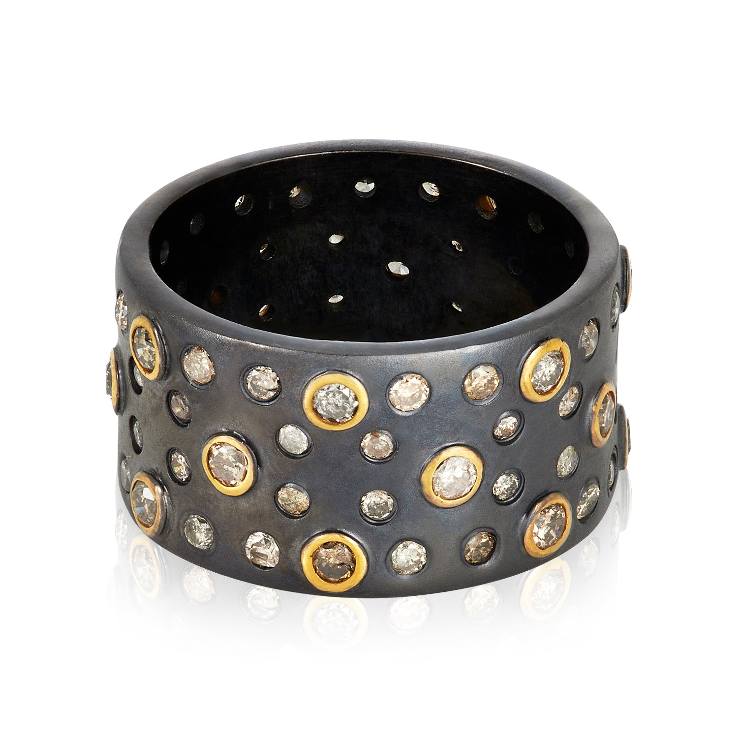 Diamond Oxidized Silver Pipe Ring
