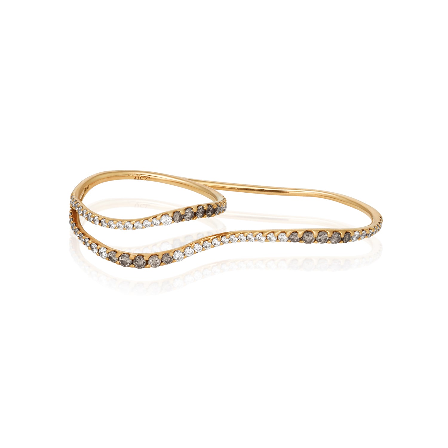 Brown And White Diamond Two Fingers Ring 18K