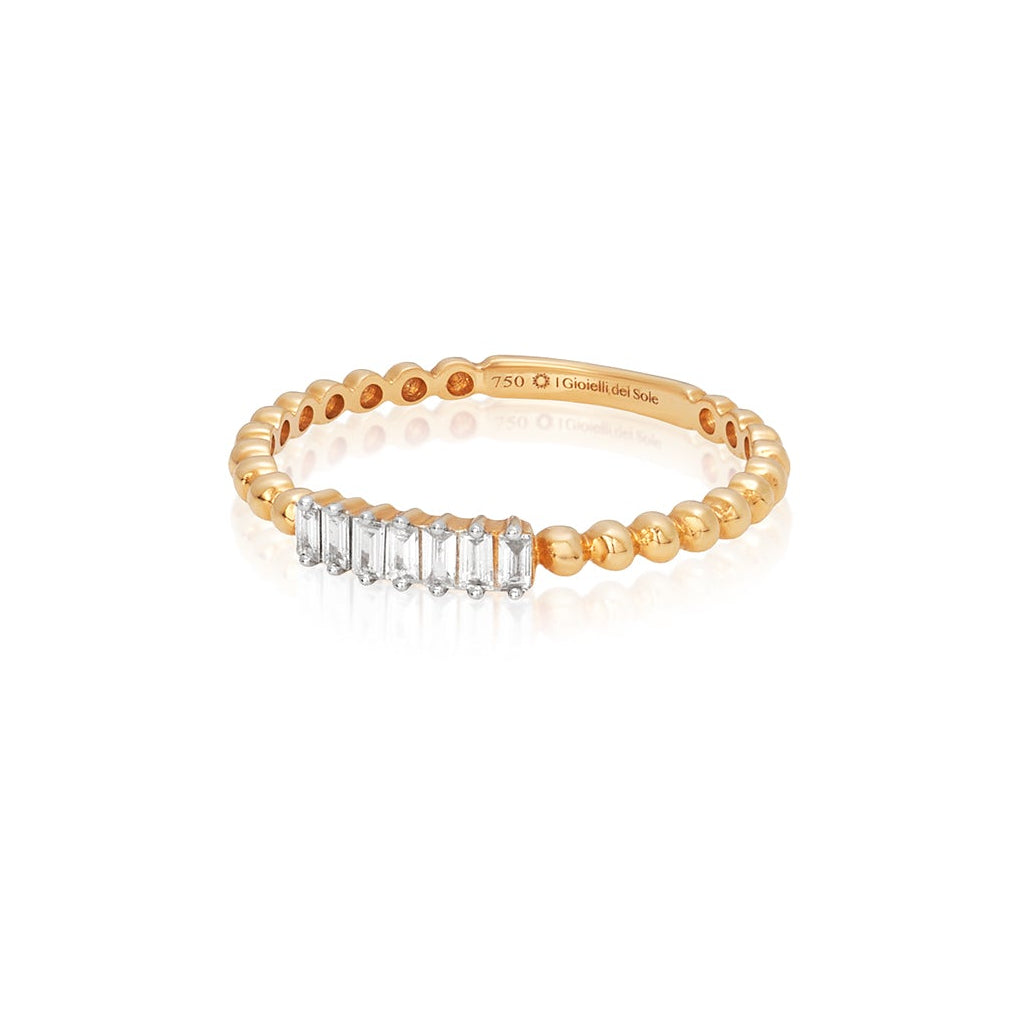 Baguette Lab-grown Diamond Beaded Ring 14k gold