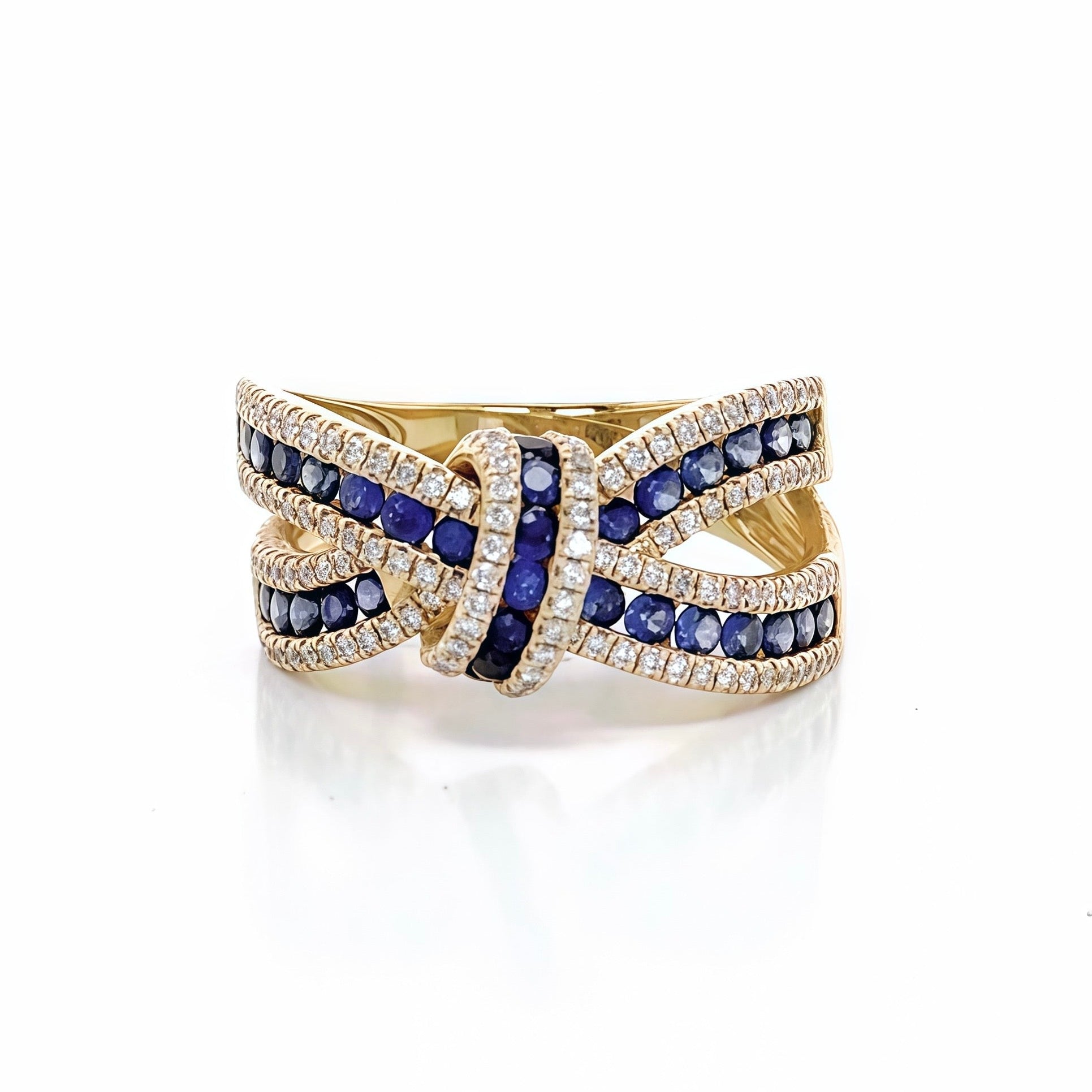 Sapphire Diamond Ribbon Ring in 18k