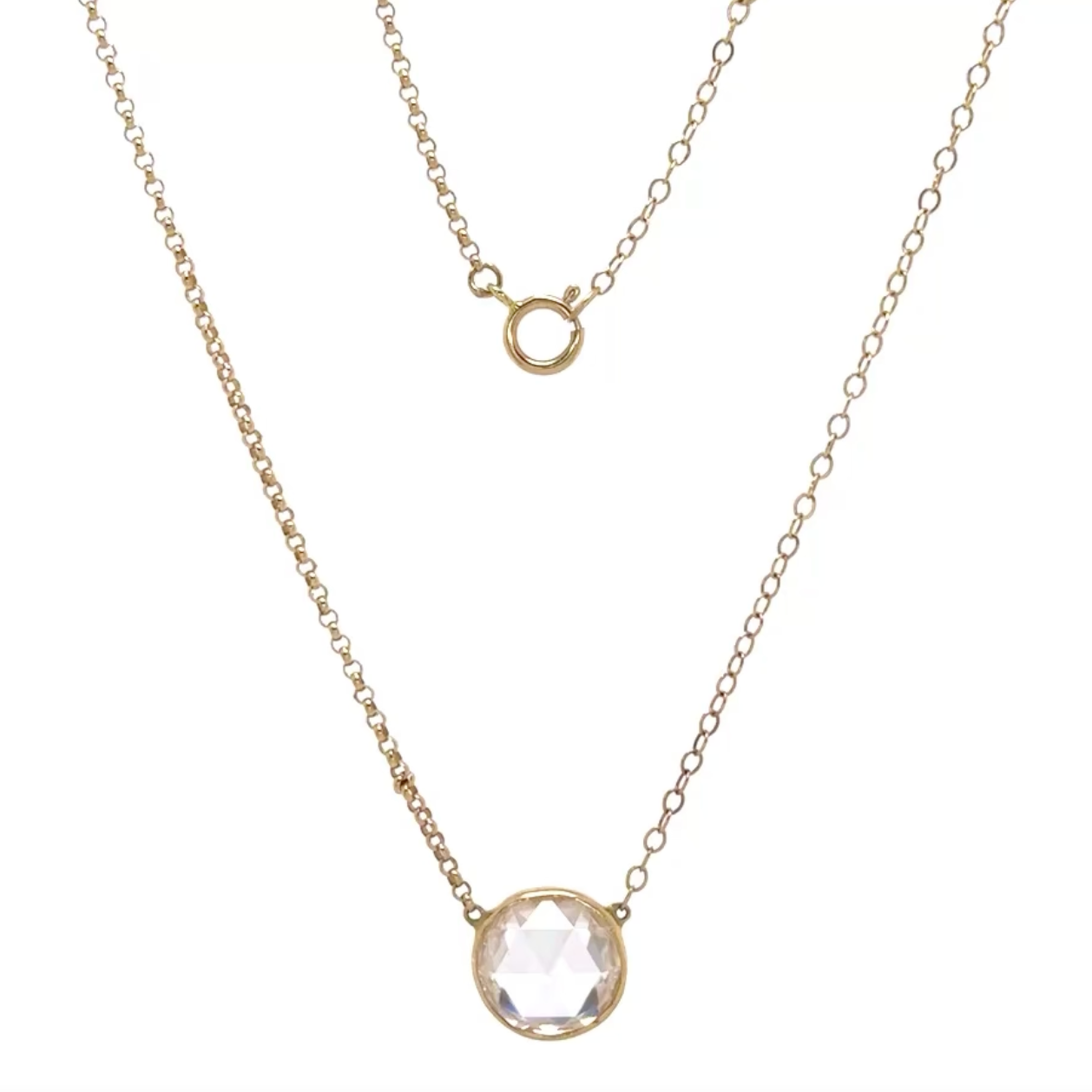 Rose Cut Moissanite Pendant Necklace In 14K