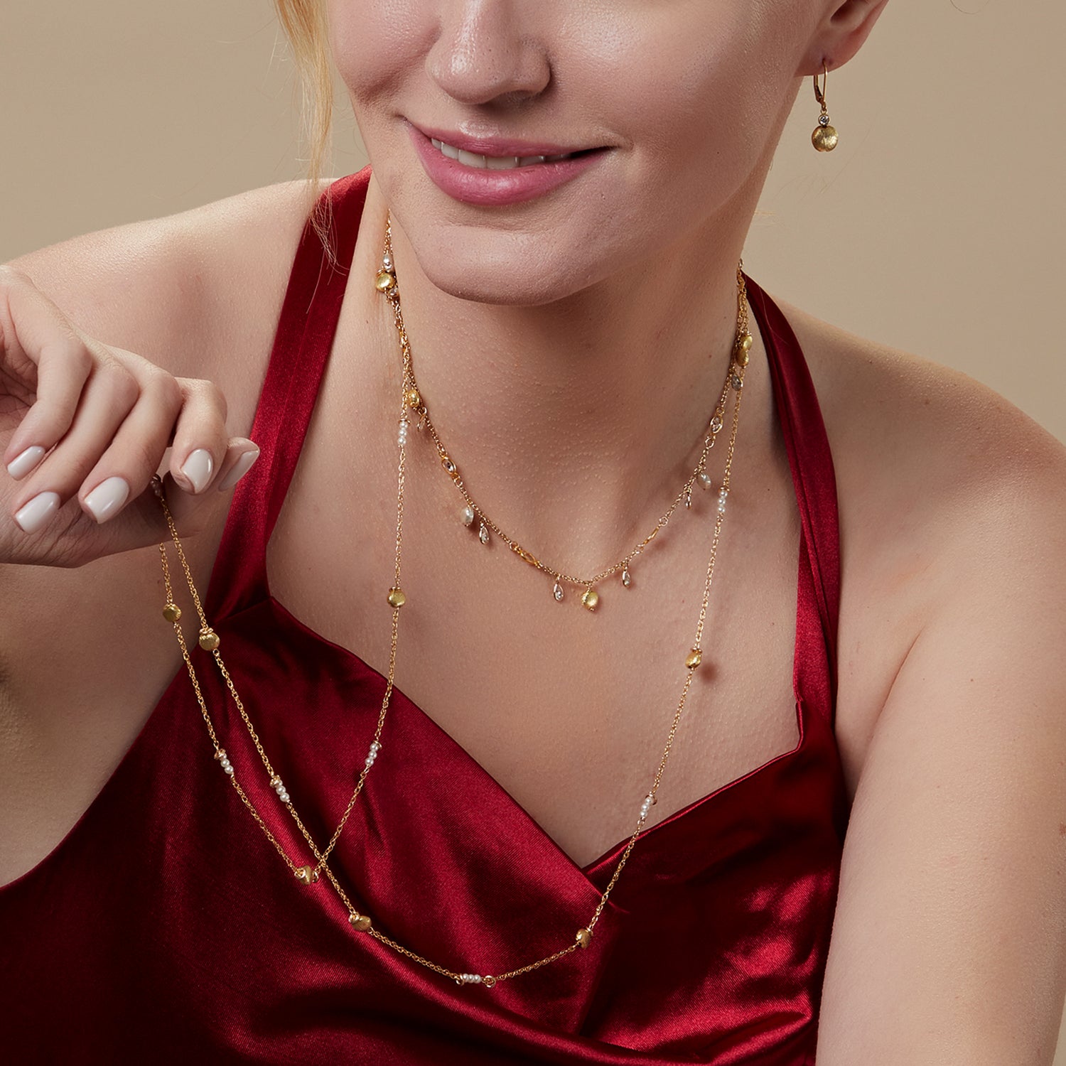 Half Moon Eclipse Long Necklace All Gold- Pearl