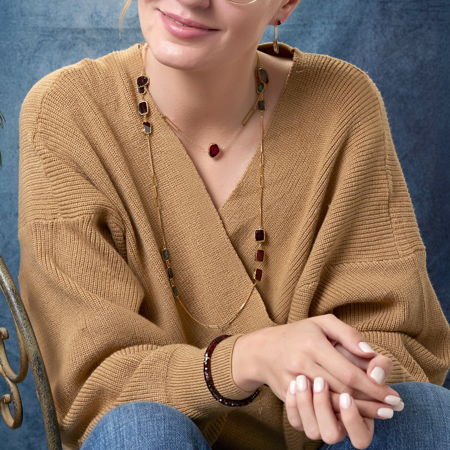 Bezel Gem Paperclip Short Necklace