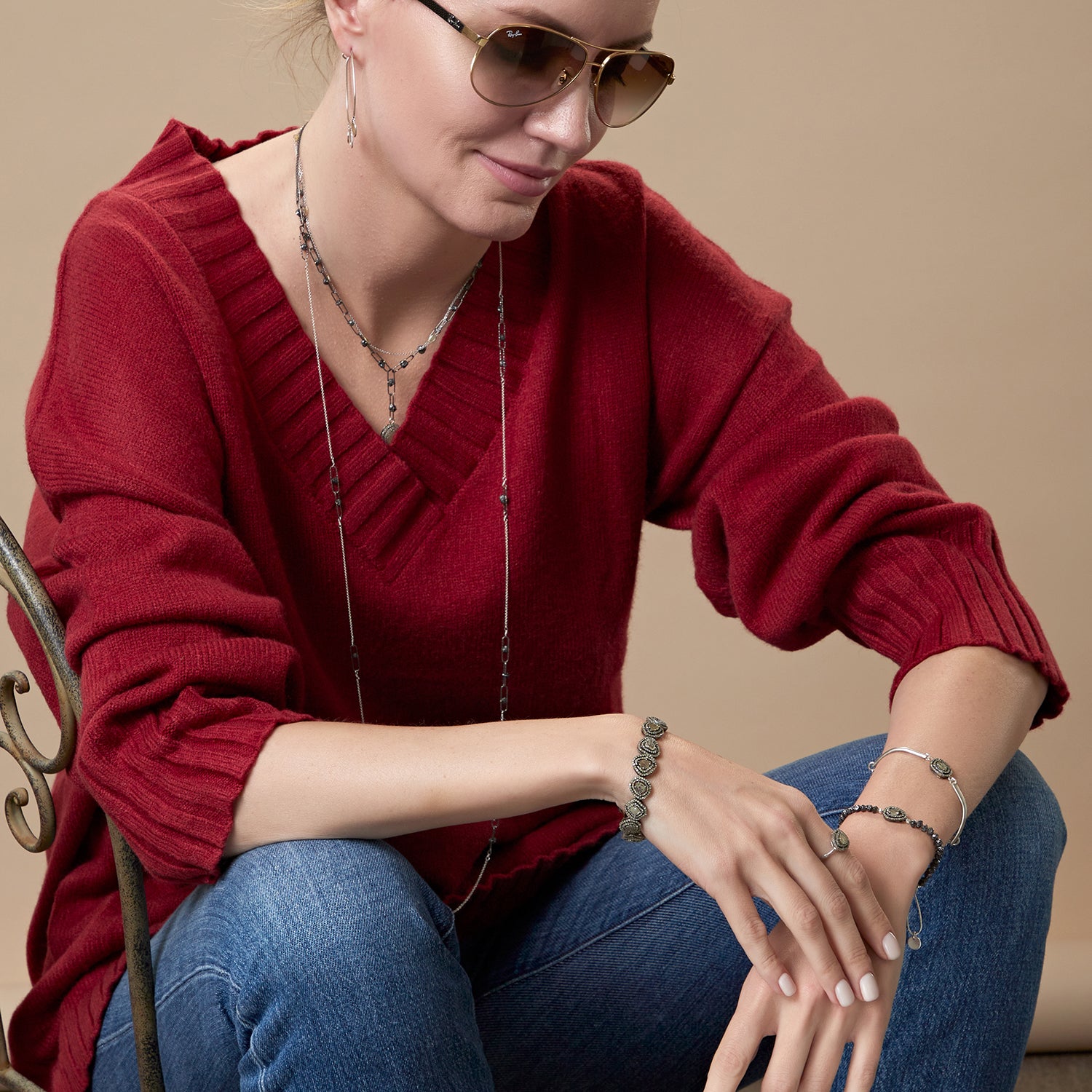 Tori Black Rock Diamond Silver Long Necklace