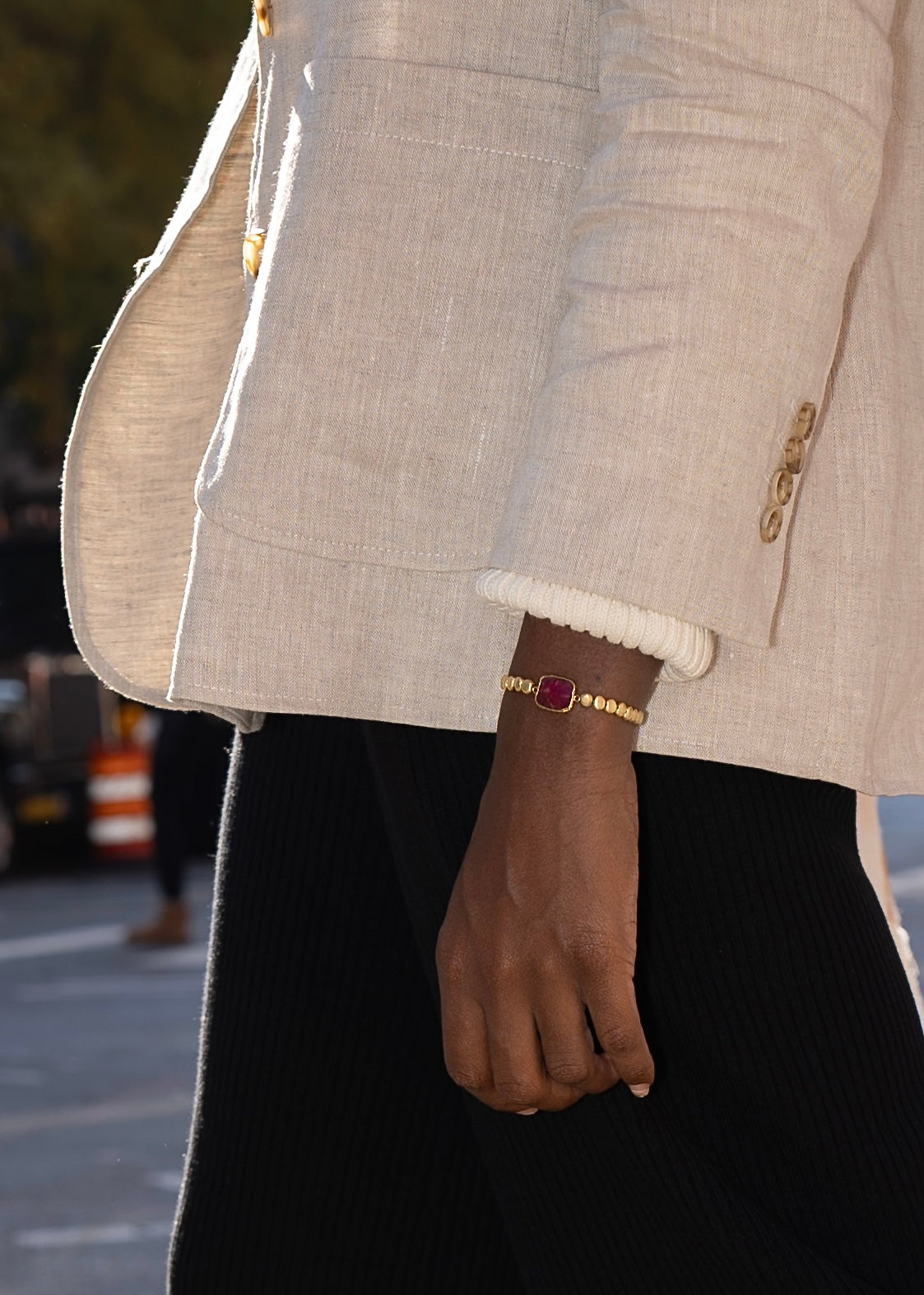 Gem Slab Gold Beads Stretchy Bracelet