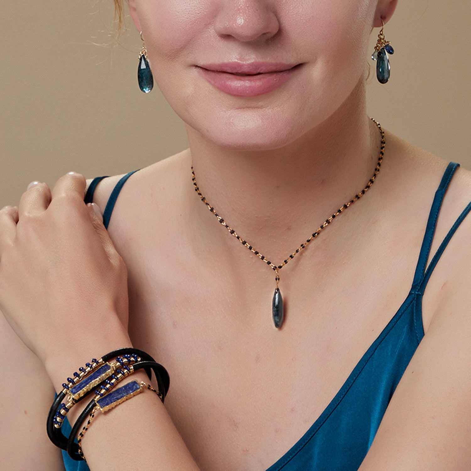 Lapis Slice Double Braided Bracelet