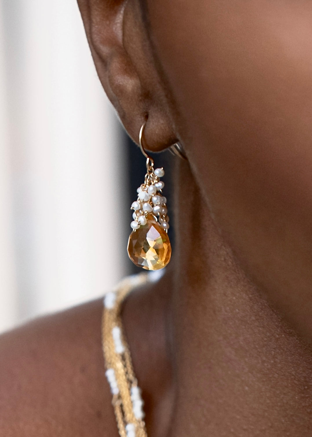 Pearl Cluster Gem Drop Earrings