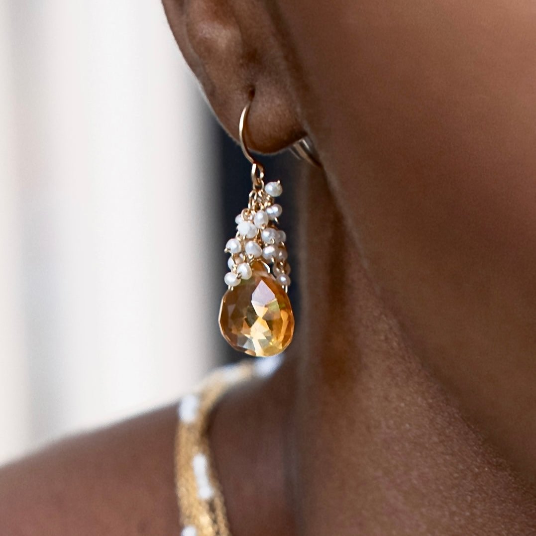 Pearl Cluster Gem Drop Earrings