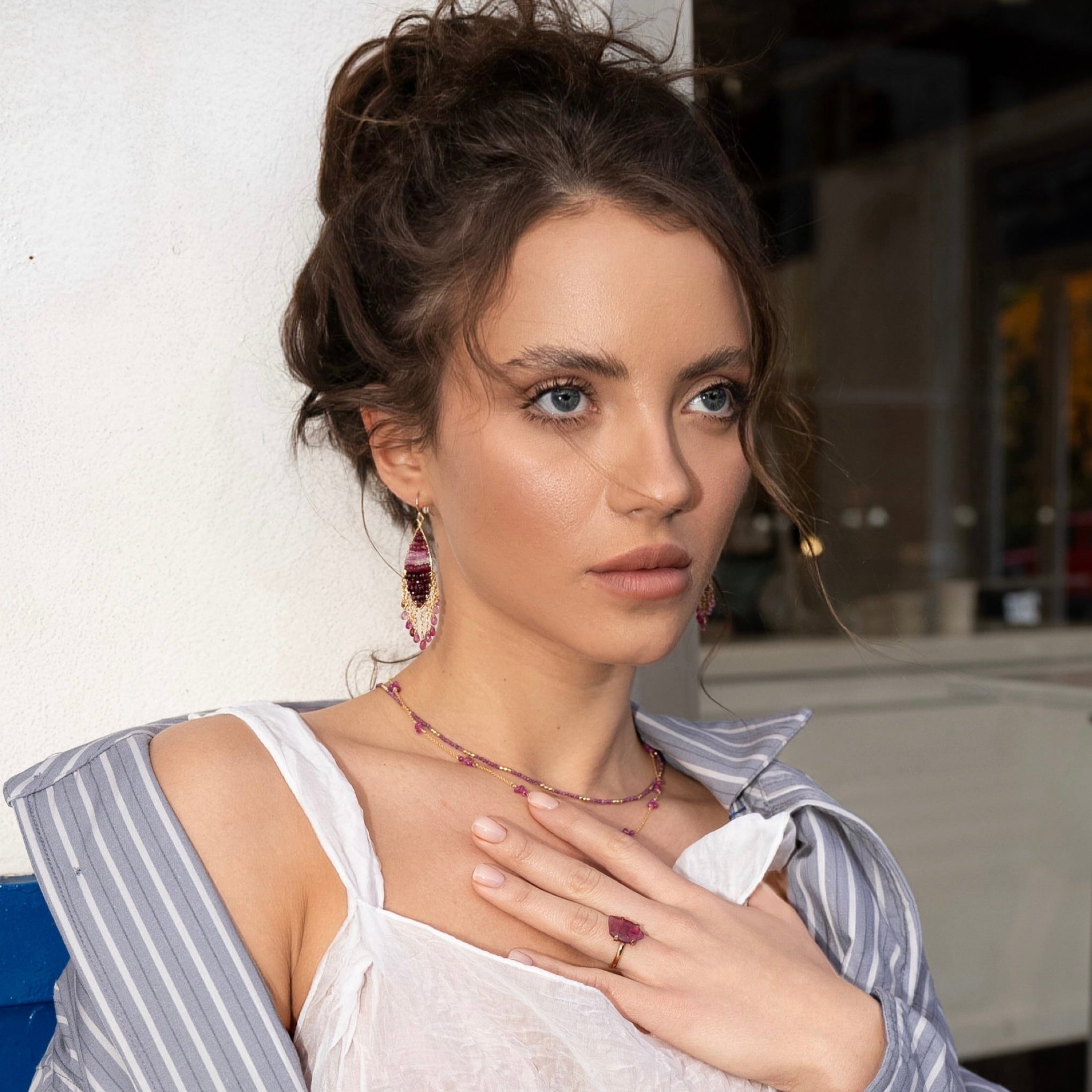 Glamour in Ruby Or Green Garnet Earrings