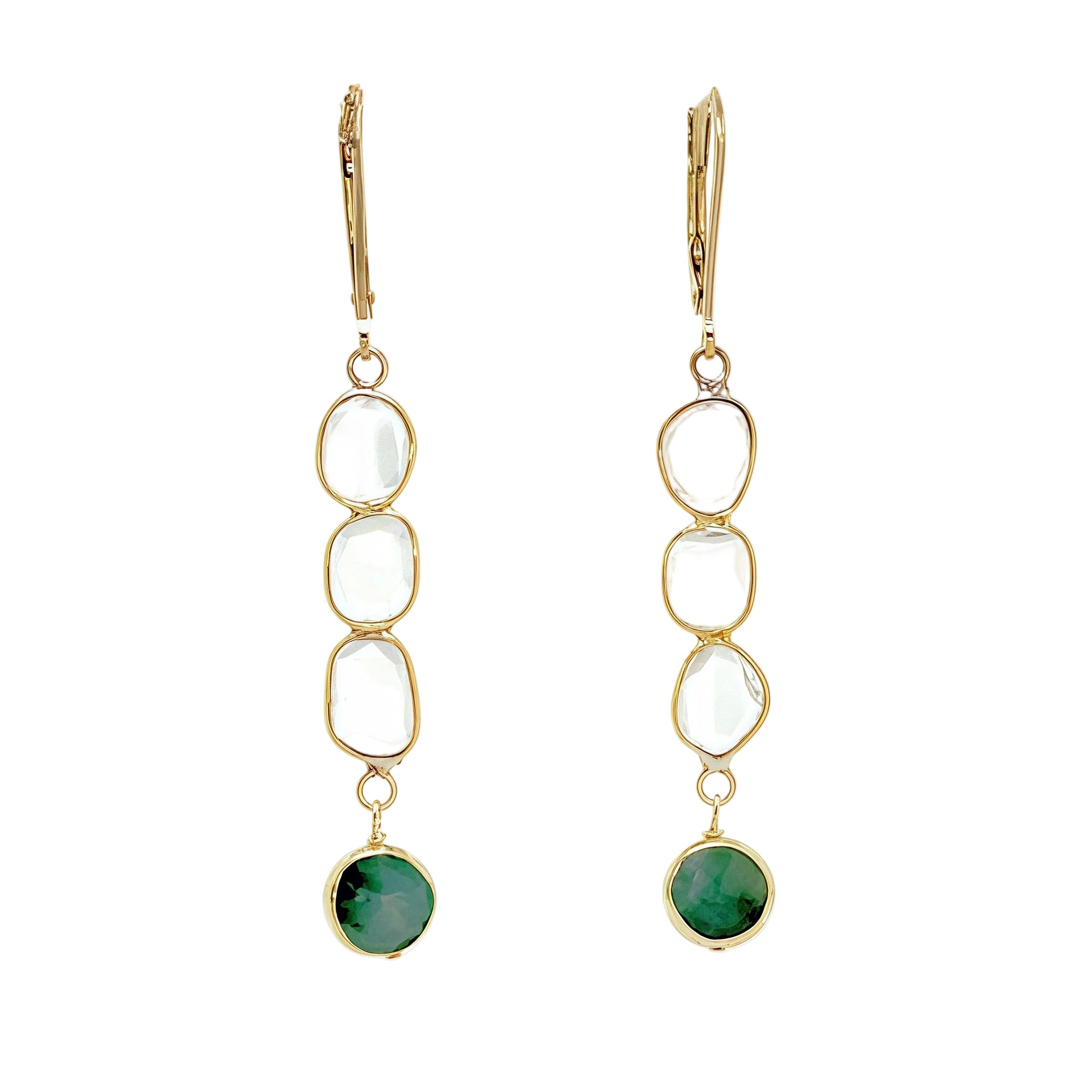 Slice Moissanite & Emerald dangling earrings