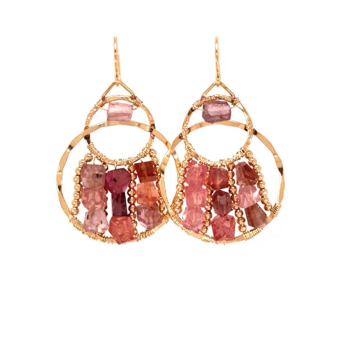 Pink Or Purple Puffy Beads Double Hoops Earrings