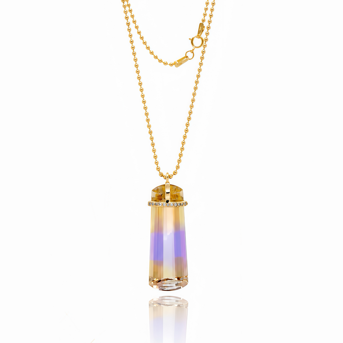 Ametrine Diamond Pendant Long Necklace 14K
