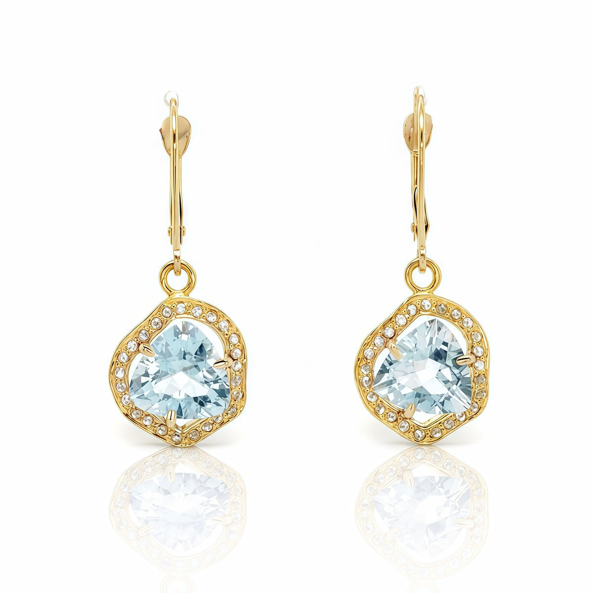 Trillion-cut Auamarine Diamond Halo Earrings In 14K
