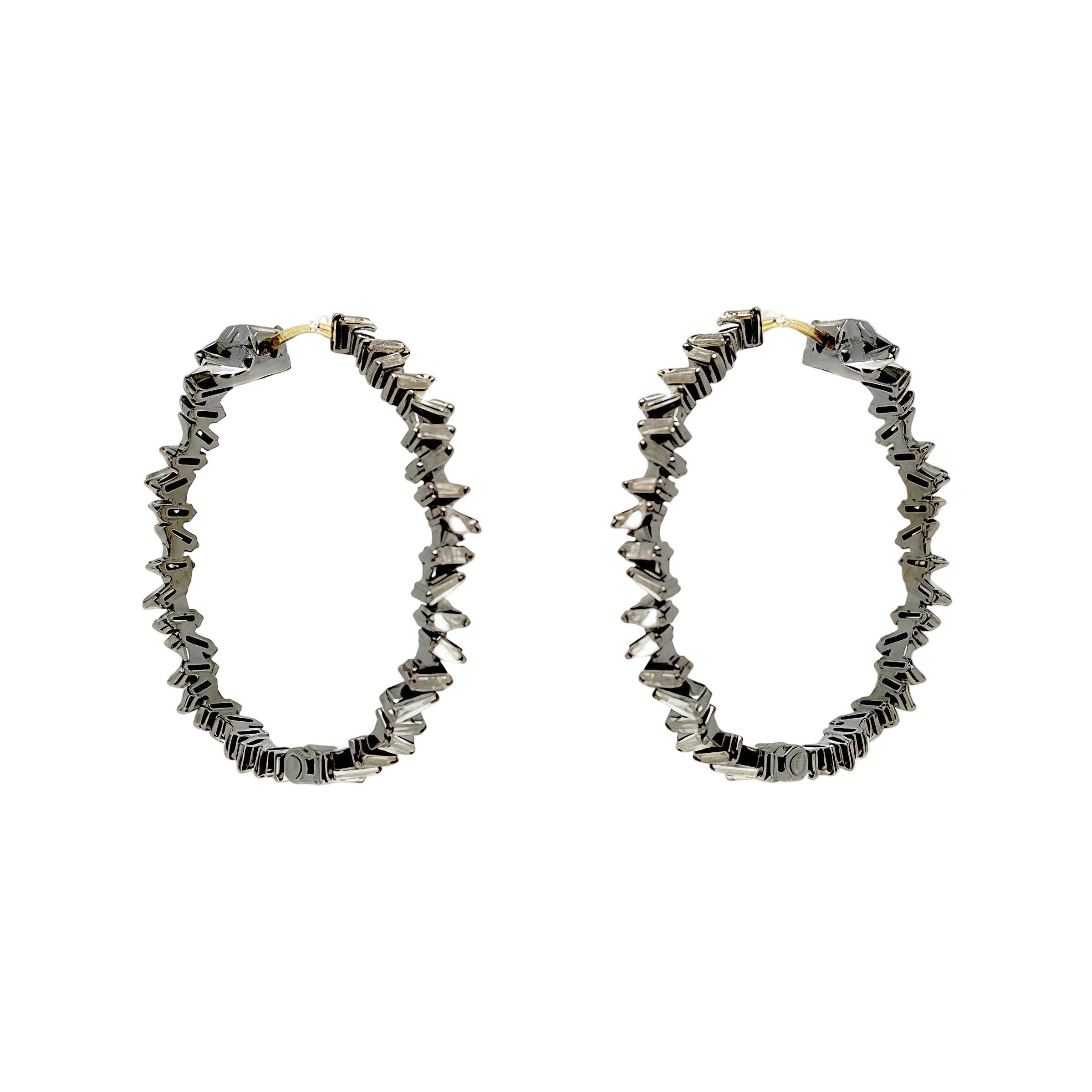Baguette Diamond Cluster Silver Hoop Earrings