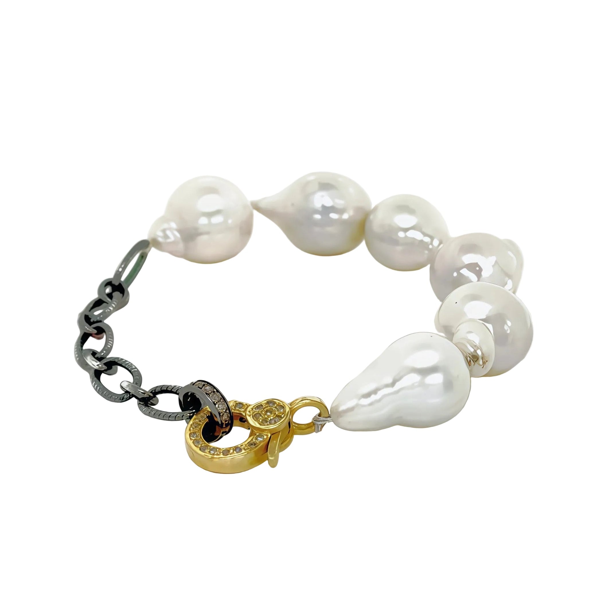 Baroque Pearl Mixed Metal Diamond Lock Bracelet