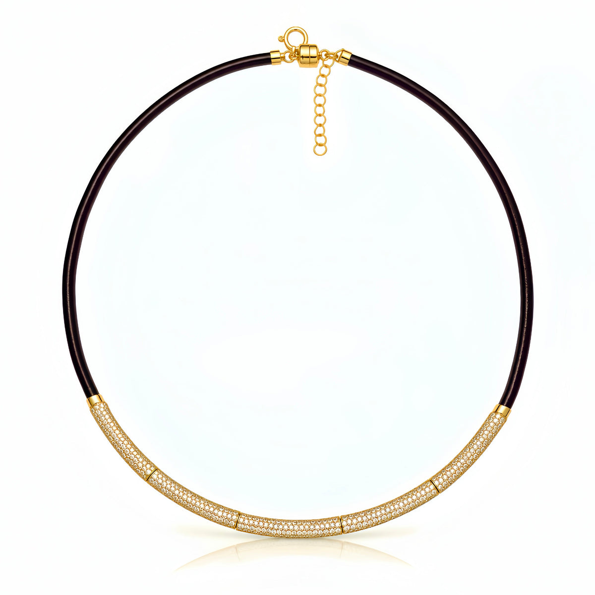 Diamond Gold Tube Leather Necklace In 14k
