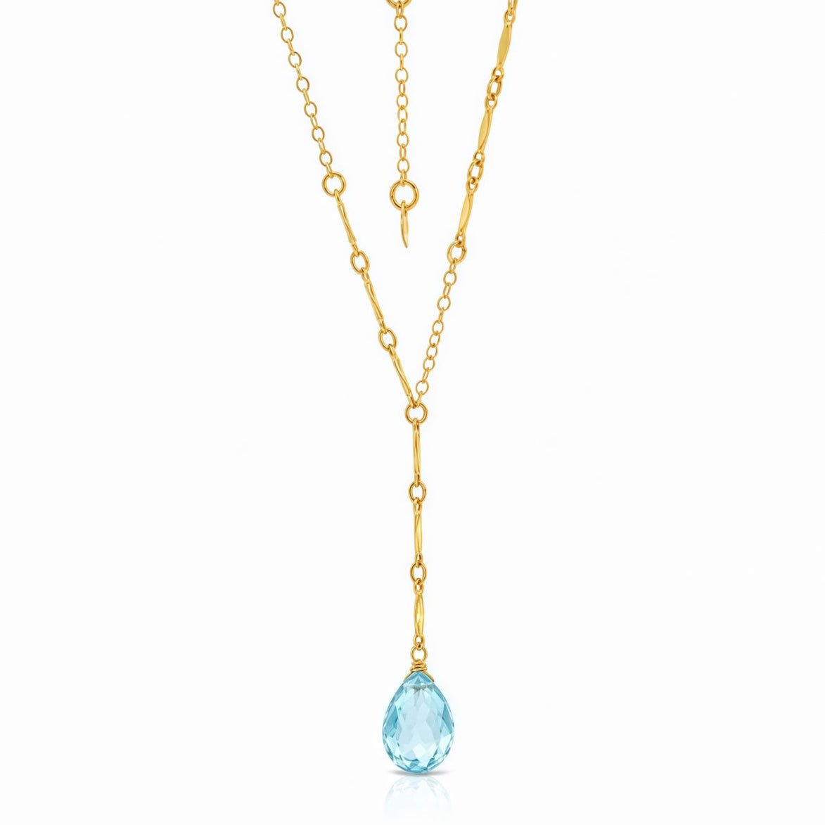Lariat Blue Topaz Mixed Gold Chain Necklace