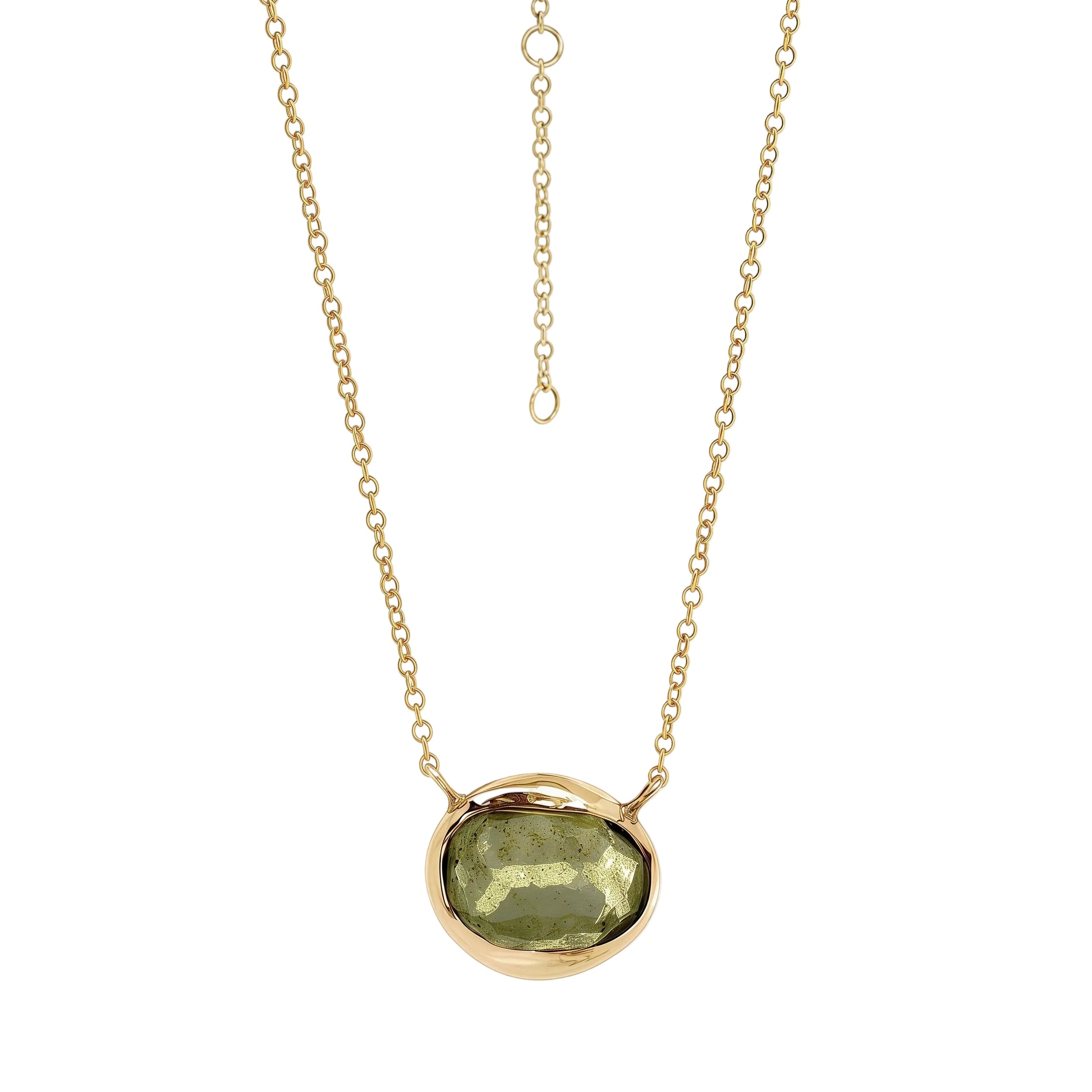 Cissy Oval Moss Aquamarine Bezel Pendant Necklace