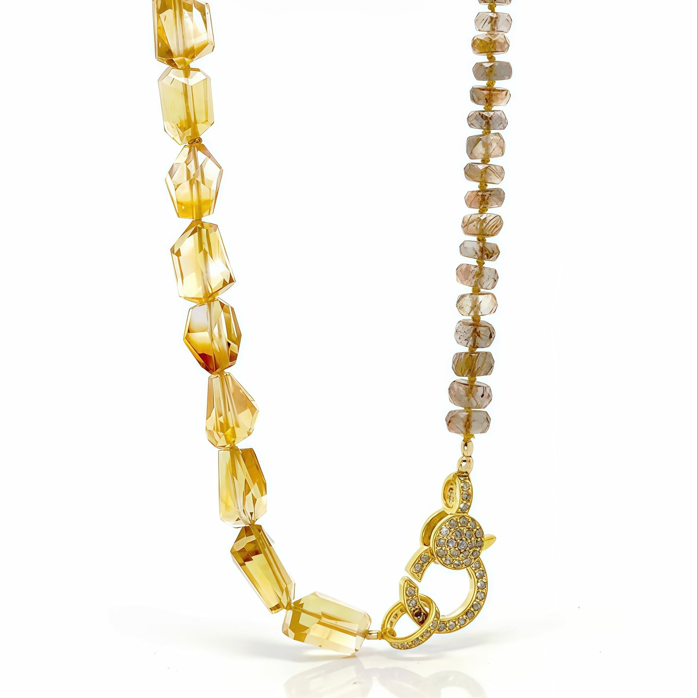 Geometric Citrine Andalusite Diamond Lock Necklace