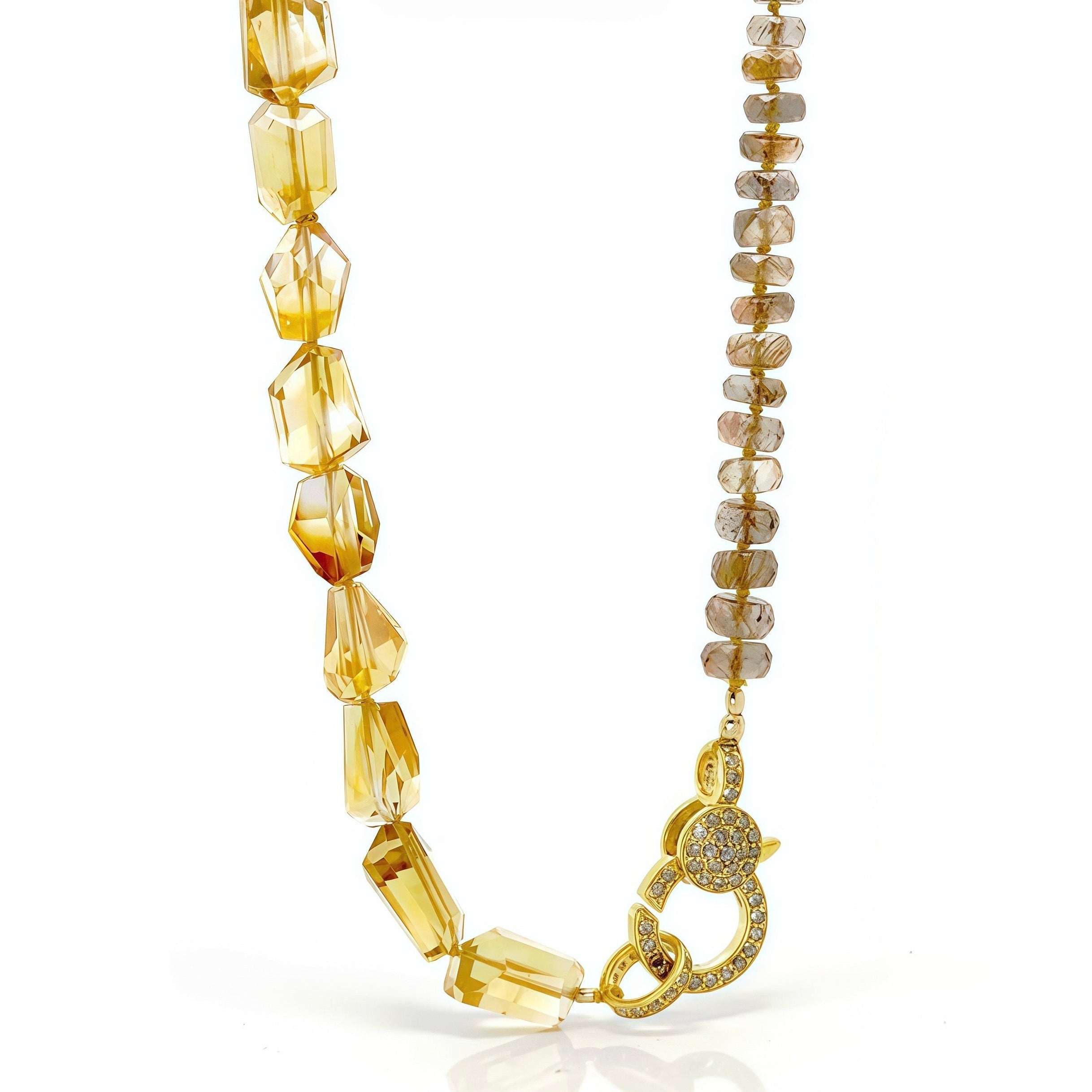 Geometric Citrine Andalusite Diamond Lock Necklace