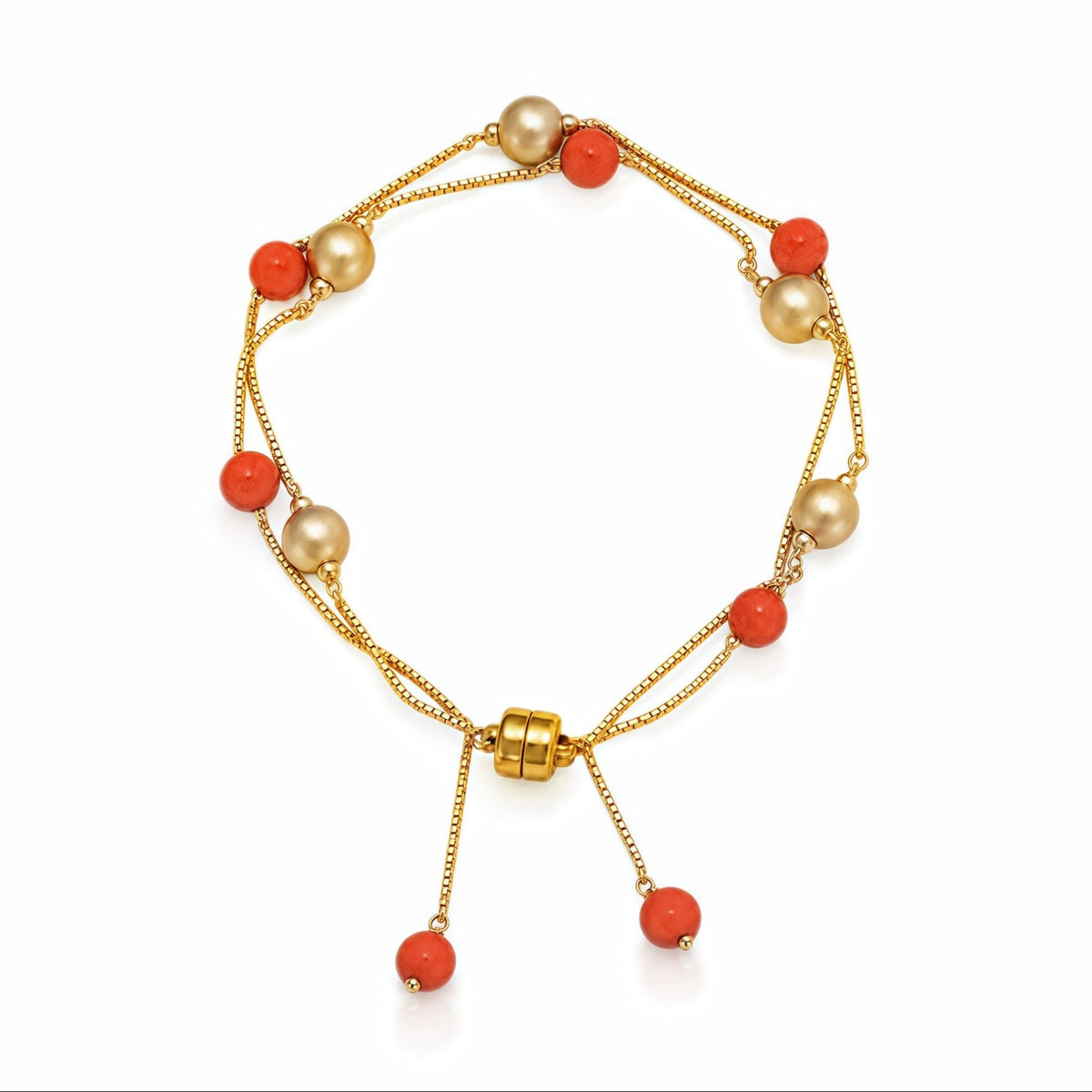 Coral Gold Ball Double Strand Bracelet