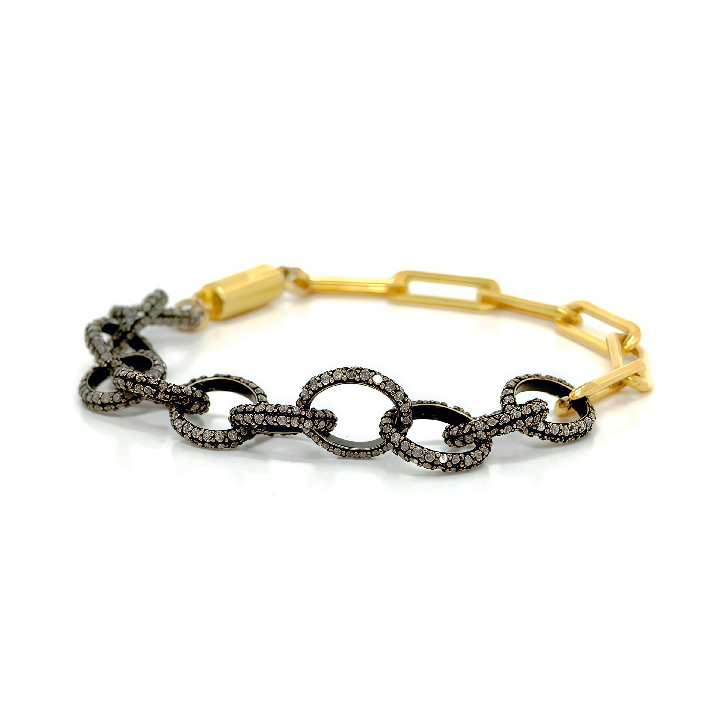 Mixed Metal Silver Diamond Overlock Paperclip Bracelet
