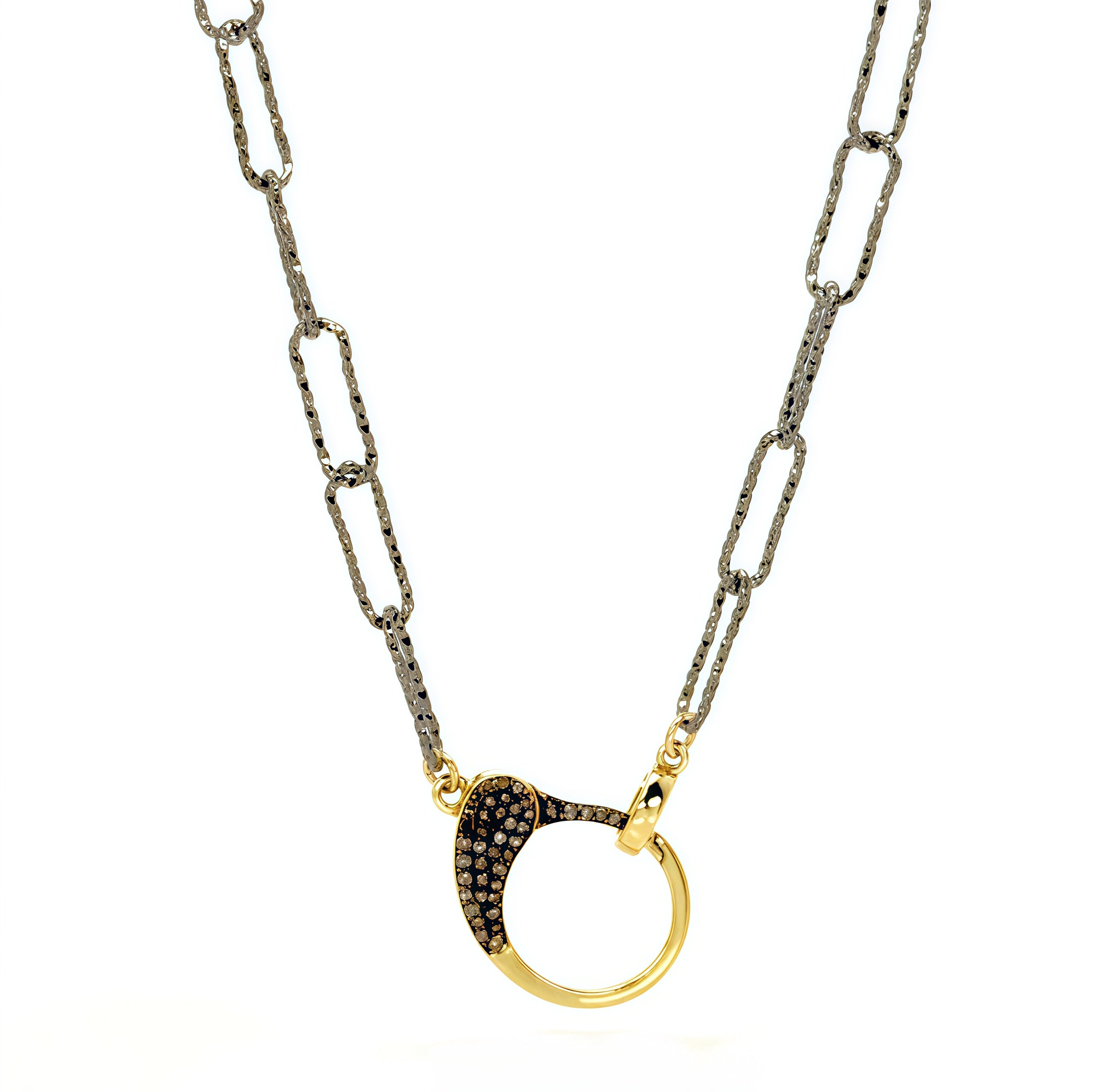 Diamond Cuff Oxidized Silver Link Necklace