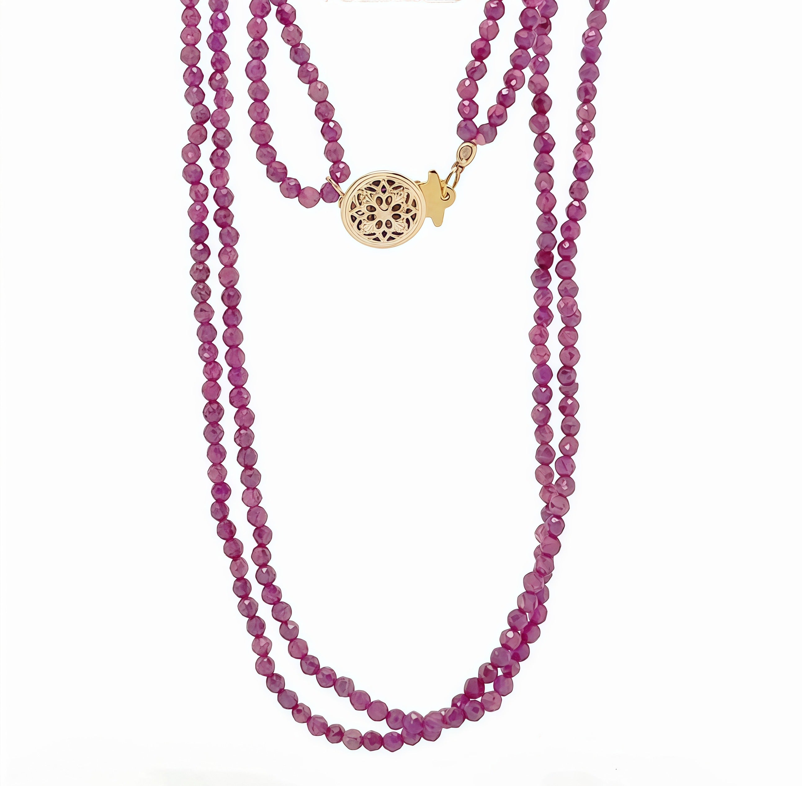 Double Strand Ruby Spiral Clasp Necklace
