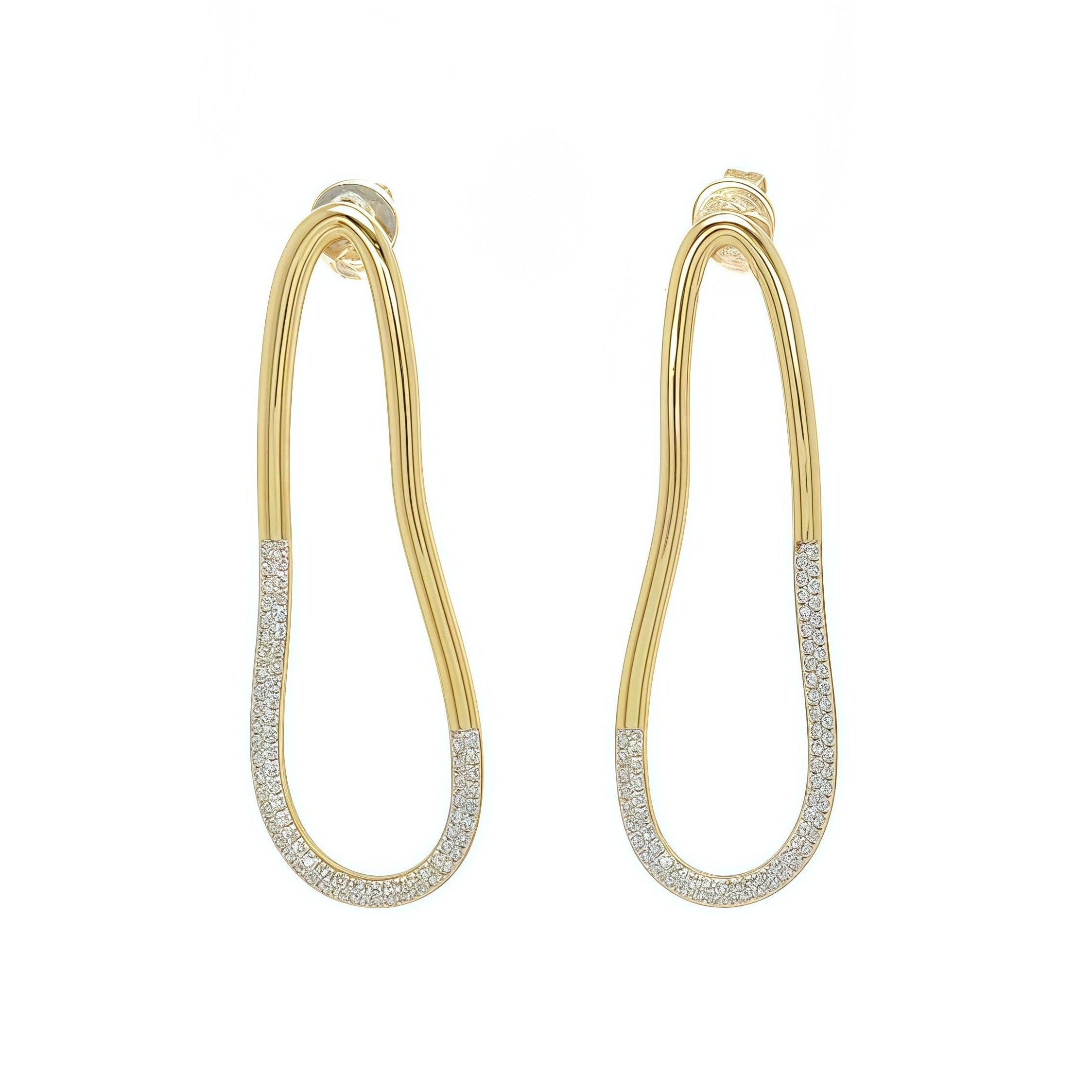 Elongate Diamond Hoops Studs -14k gold