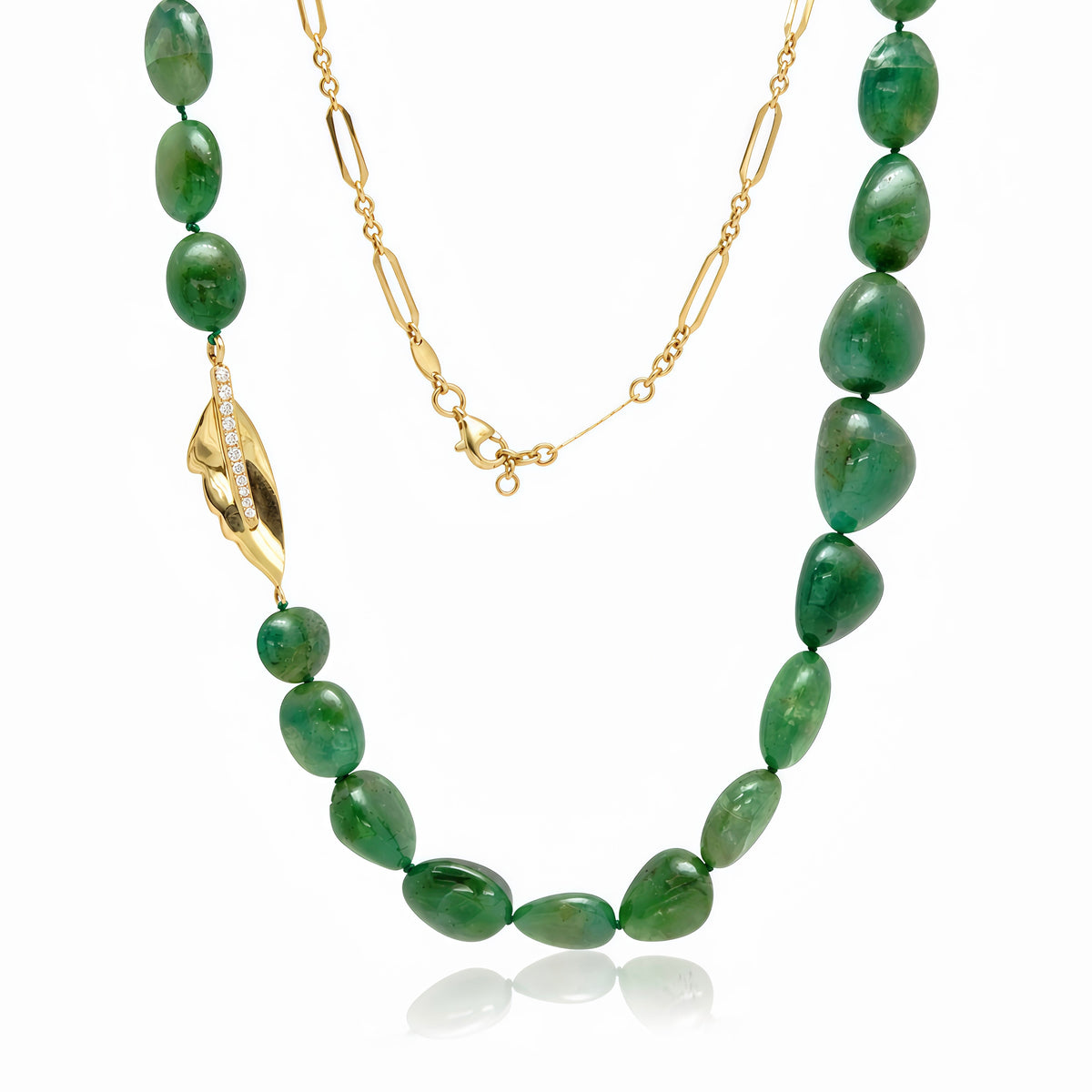 Chloe Natural Emerald Candy Diamond Leaf Necklace 14K