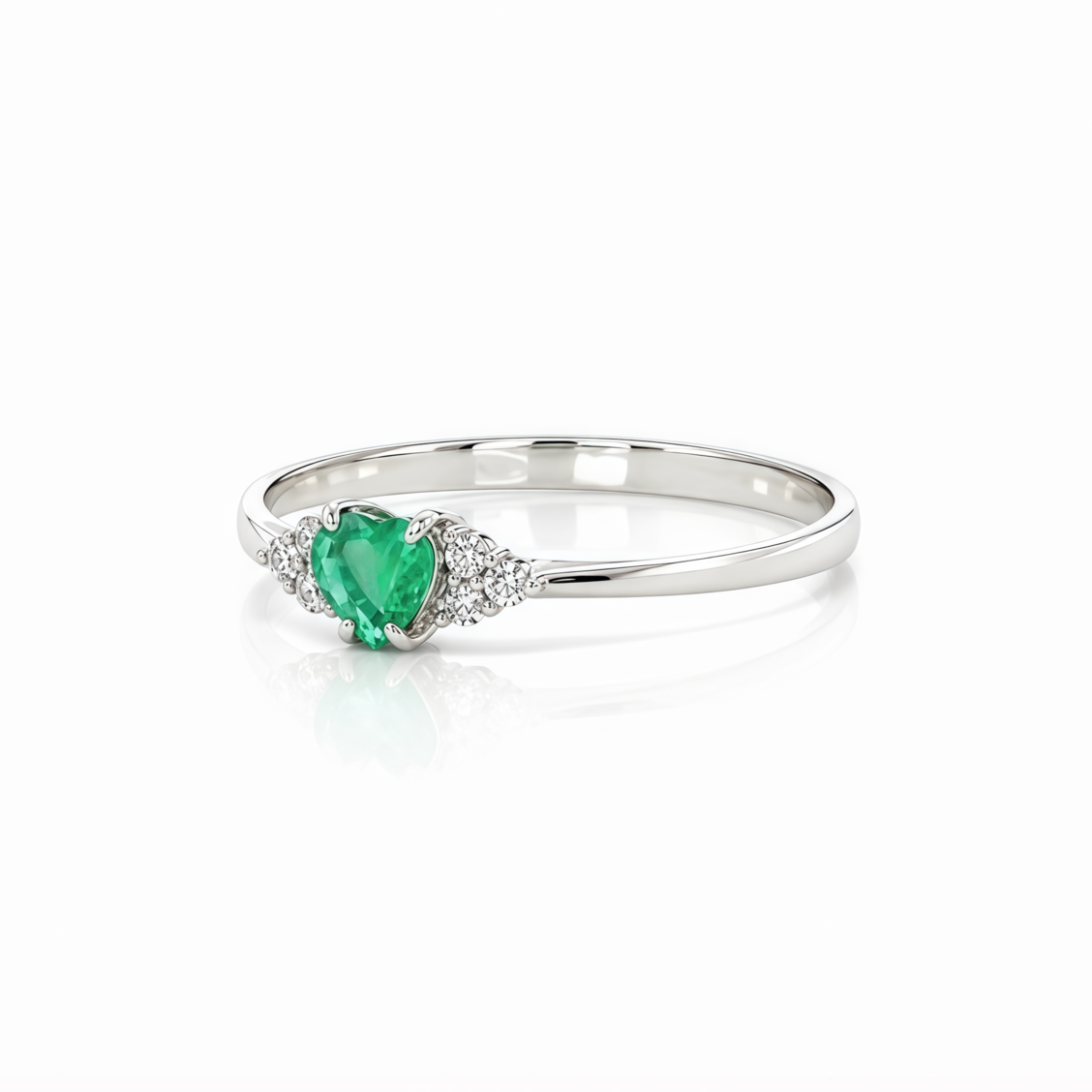 Petite Emerald Heart Diamond Ring In 18k White Gold