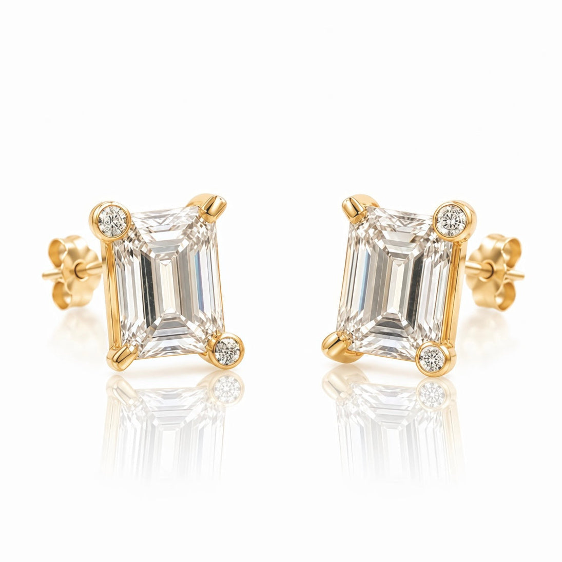 Emerald Cut Moissanite Diamond Studs