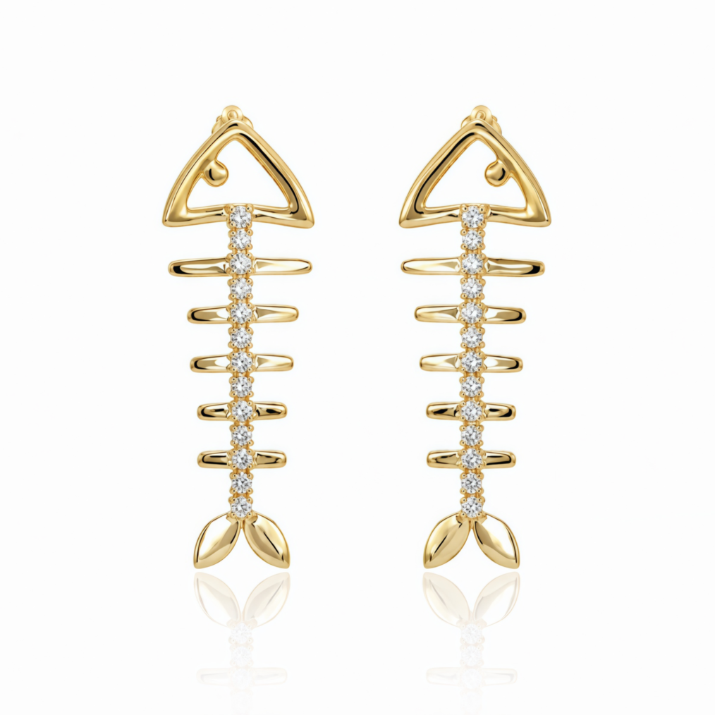 Fish Bone Lab-grown Diamond Studs Earrings In 14K
