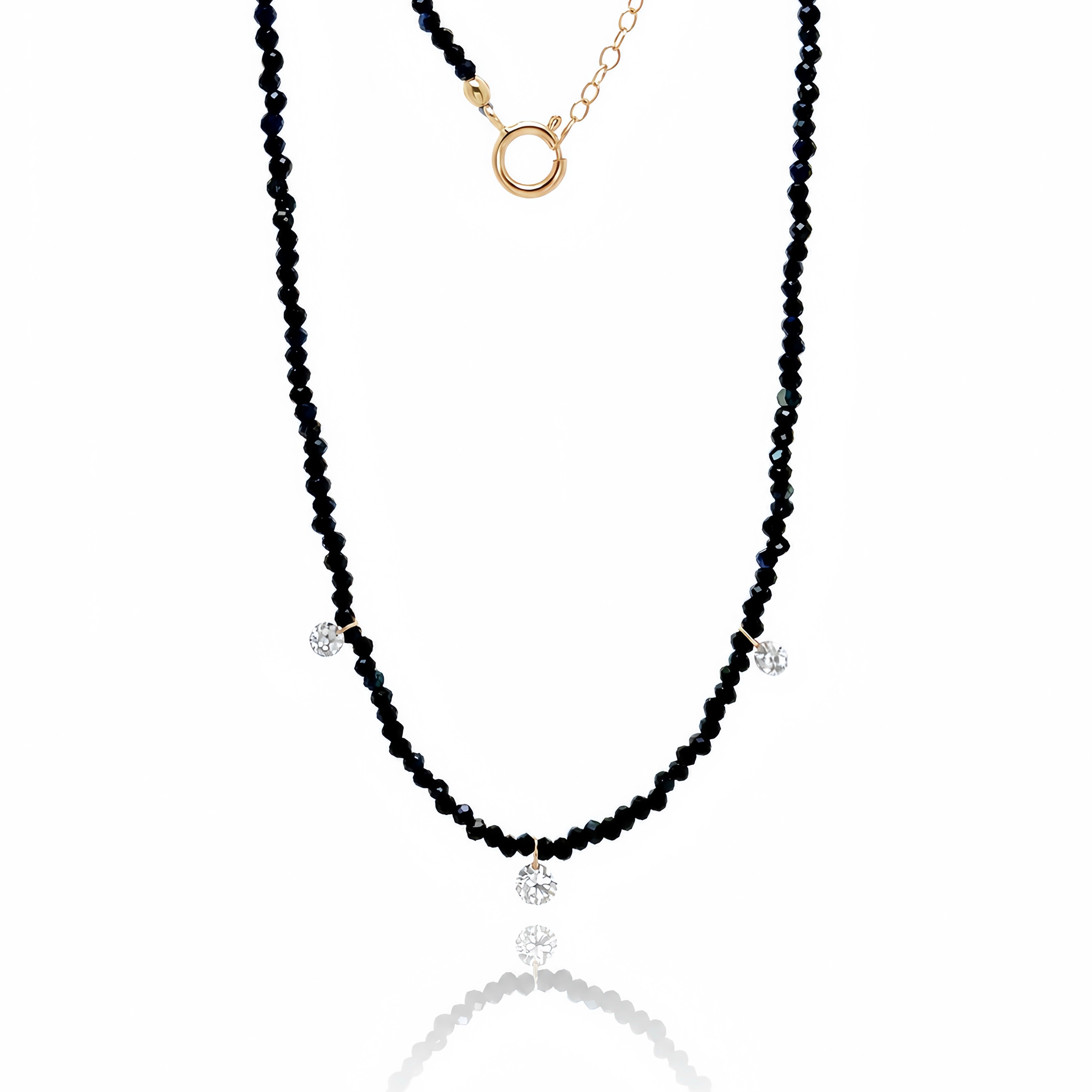 Sapphire Lab-grown Floating Diamond Necklace-14k
