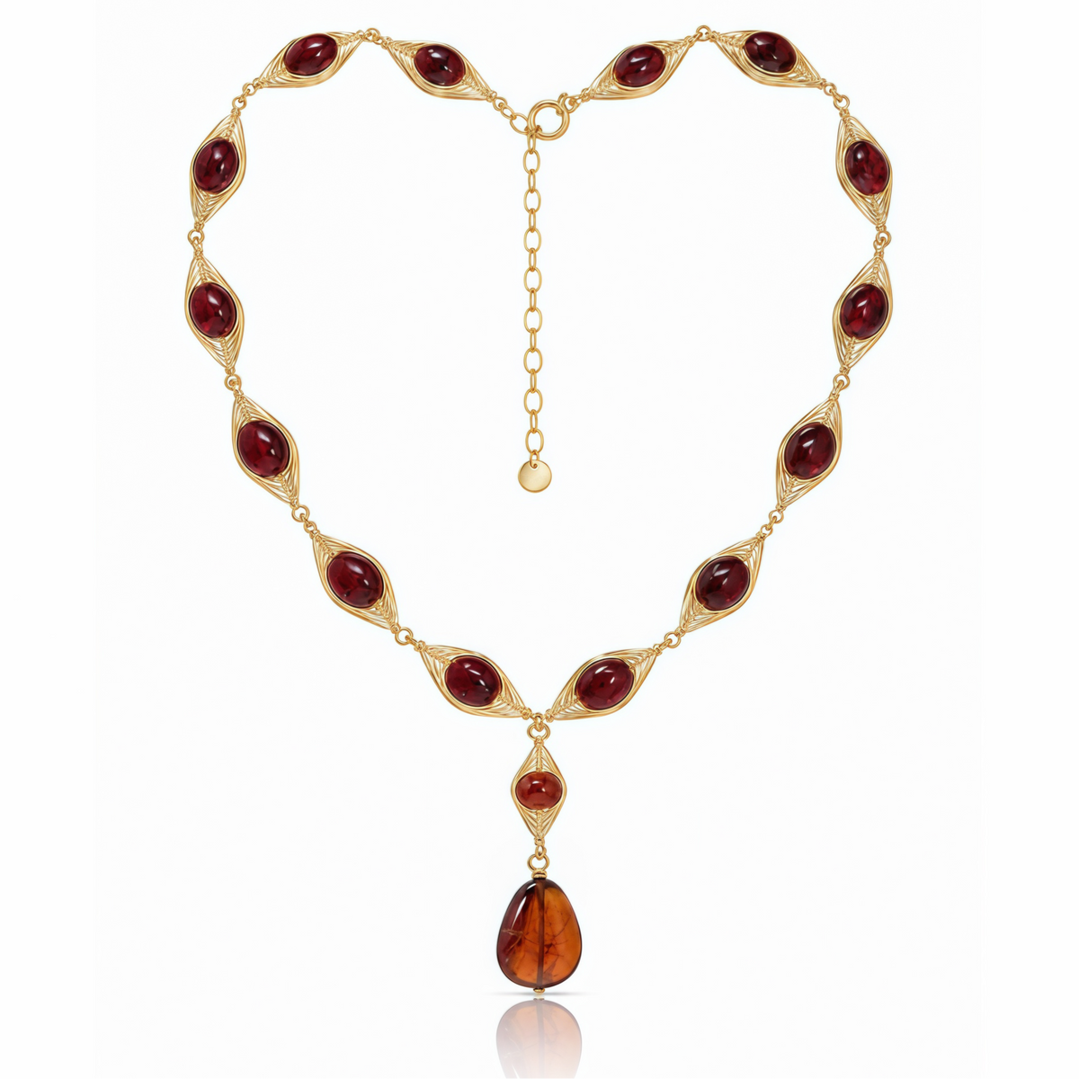 Hagia Gold Wired Ruby Garnet Drop Necklace