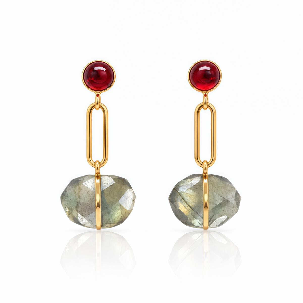 Gem Wired Drop Link Post Earrings - Labradorite