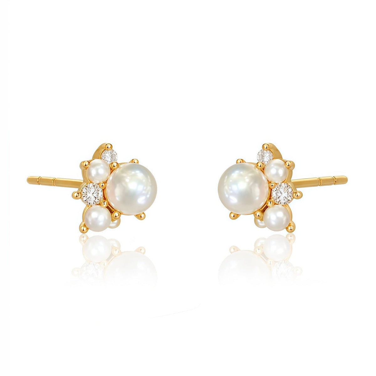 Pearl Cluster Diamond Gold-Plated Studs