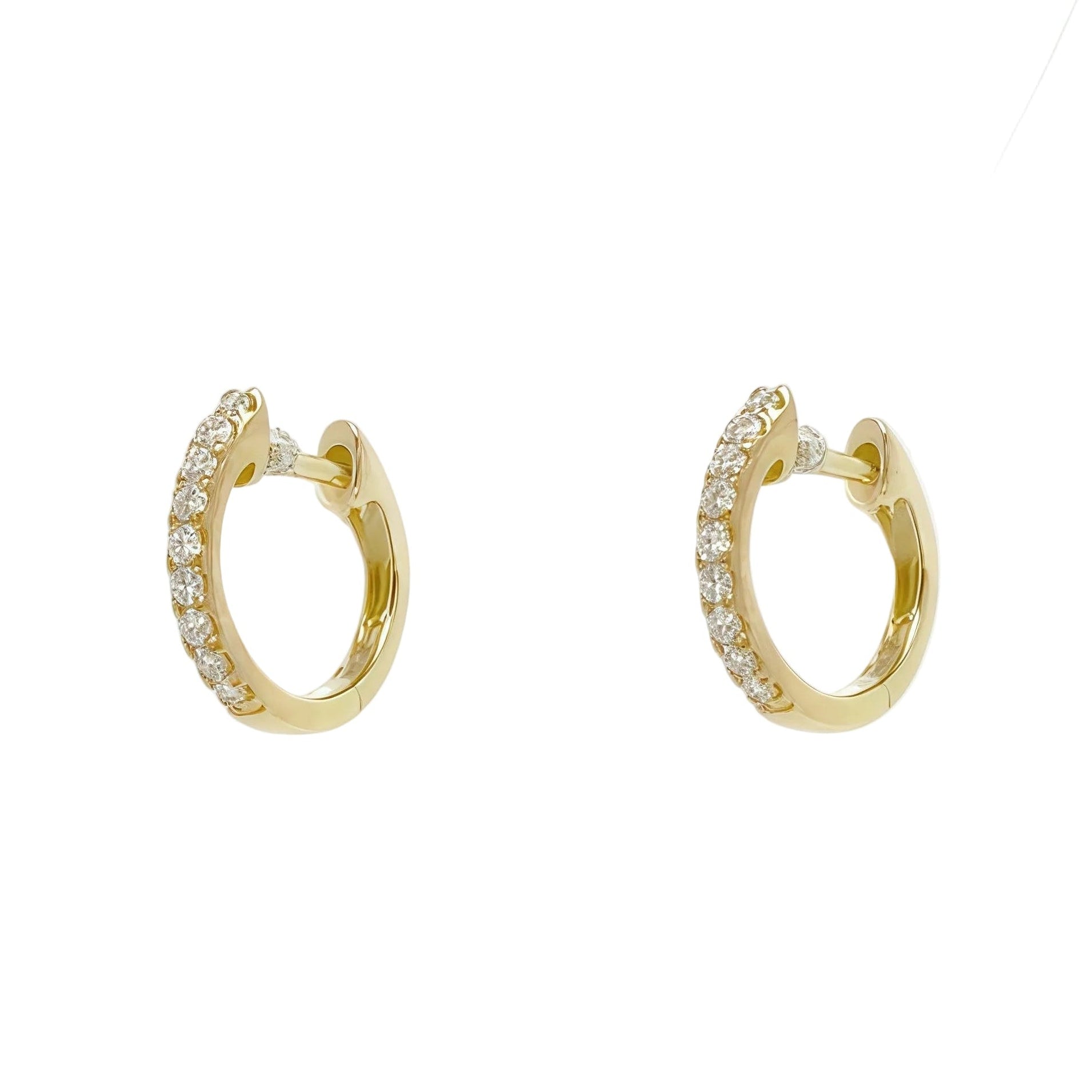 Small Half Diamond Huggie Hoops In 14k