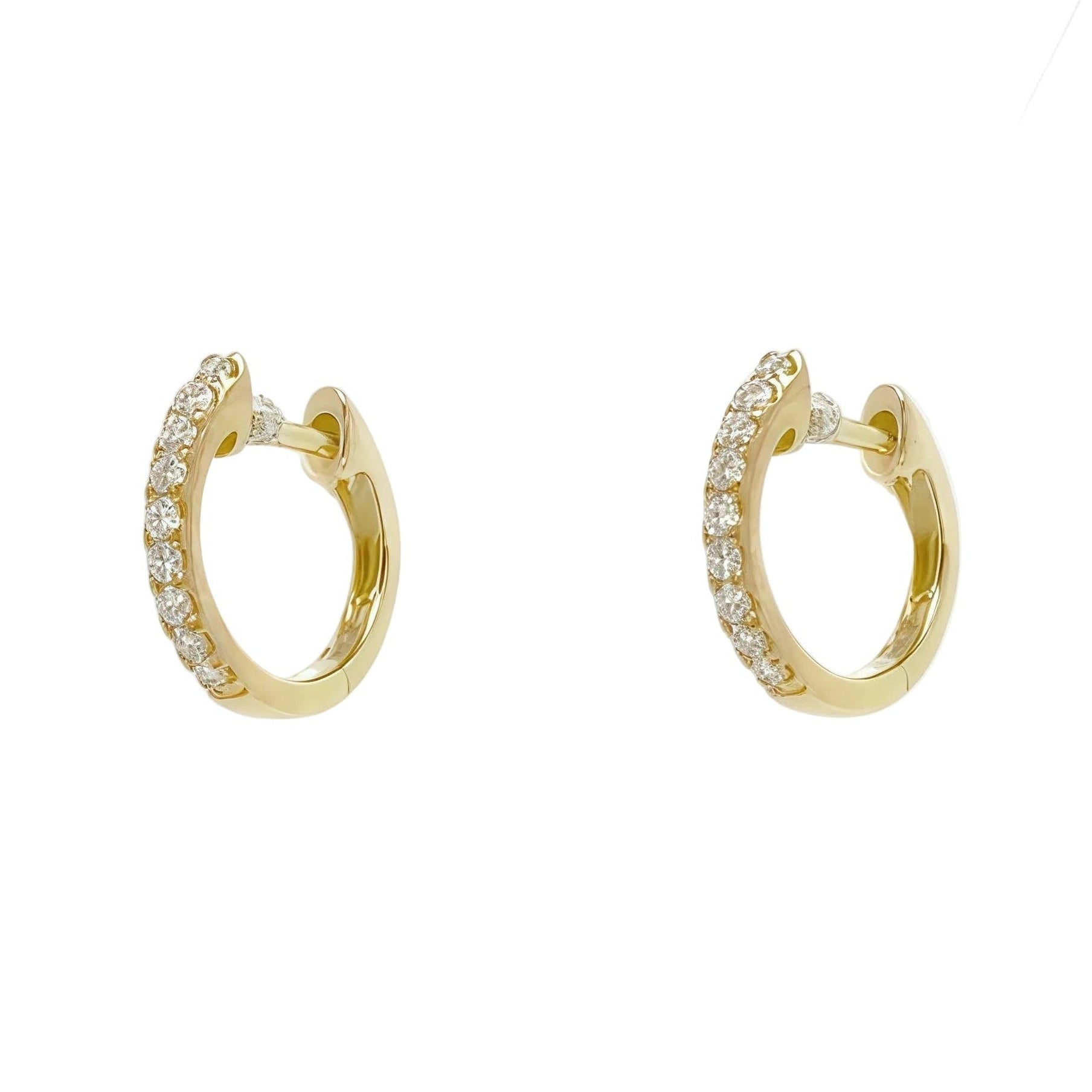 Small Half Diamond Huggie Hoops In 14k