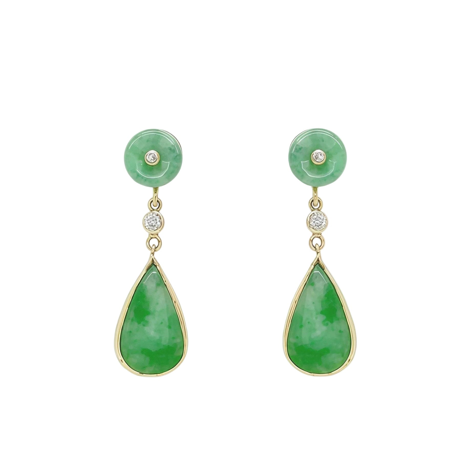 Harmony Diamond Jade Drop Studs Earrings 14k