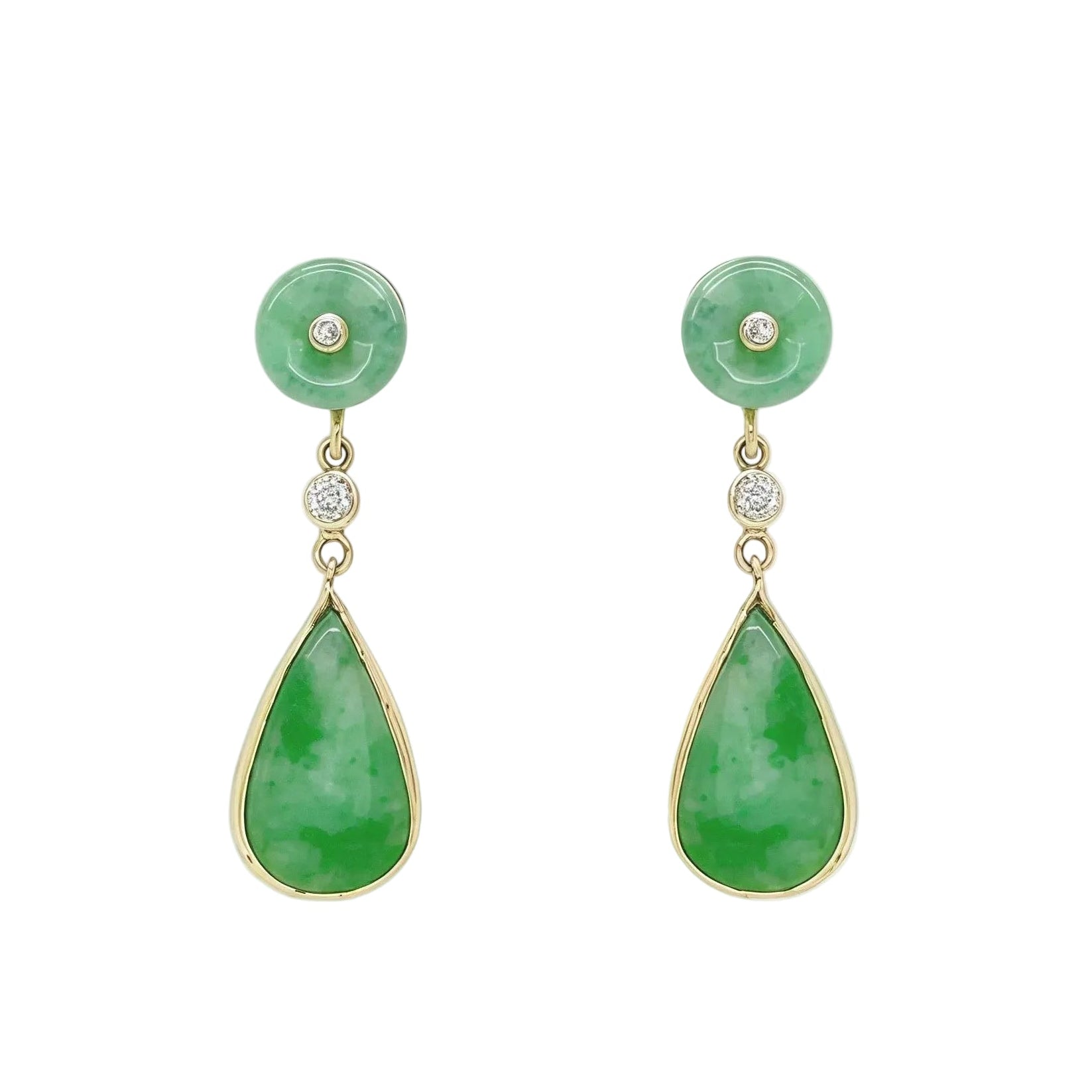 Harmony Diamond Jade Drop Studs Earrings 14k