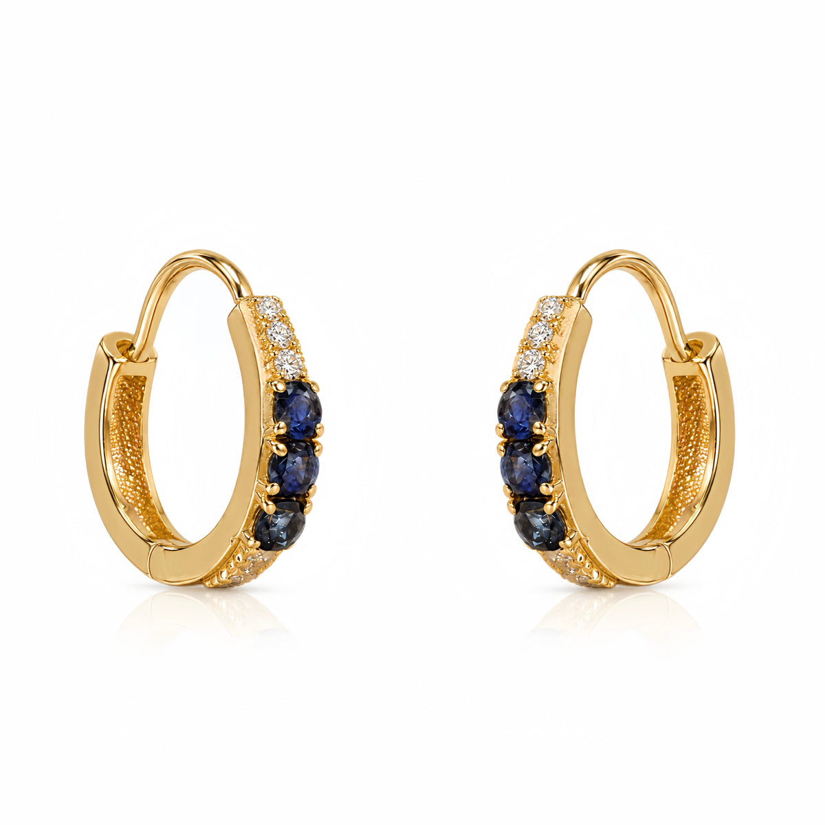 Little Trio Blue Sapphire Diamonds Huggies 14k