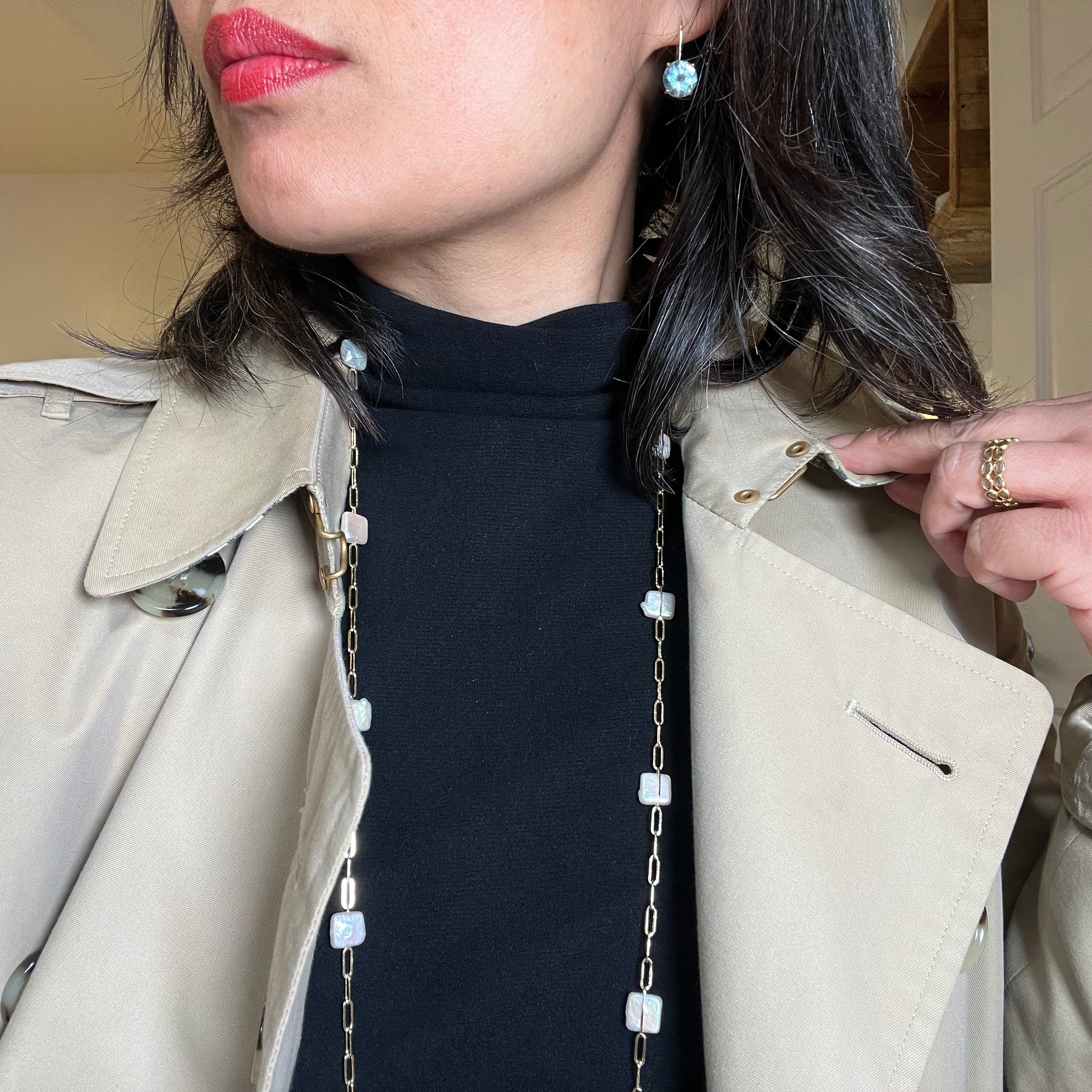 Little Square Pearl Section Paperclip Necklace
