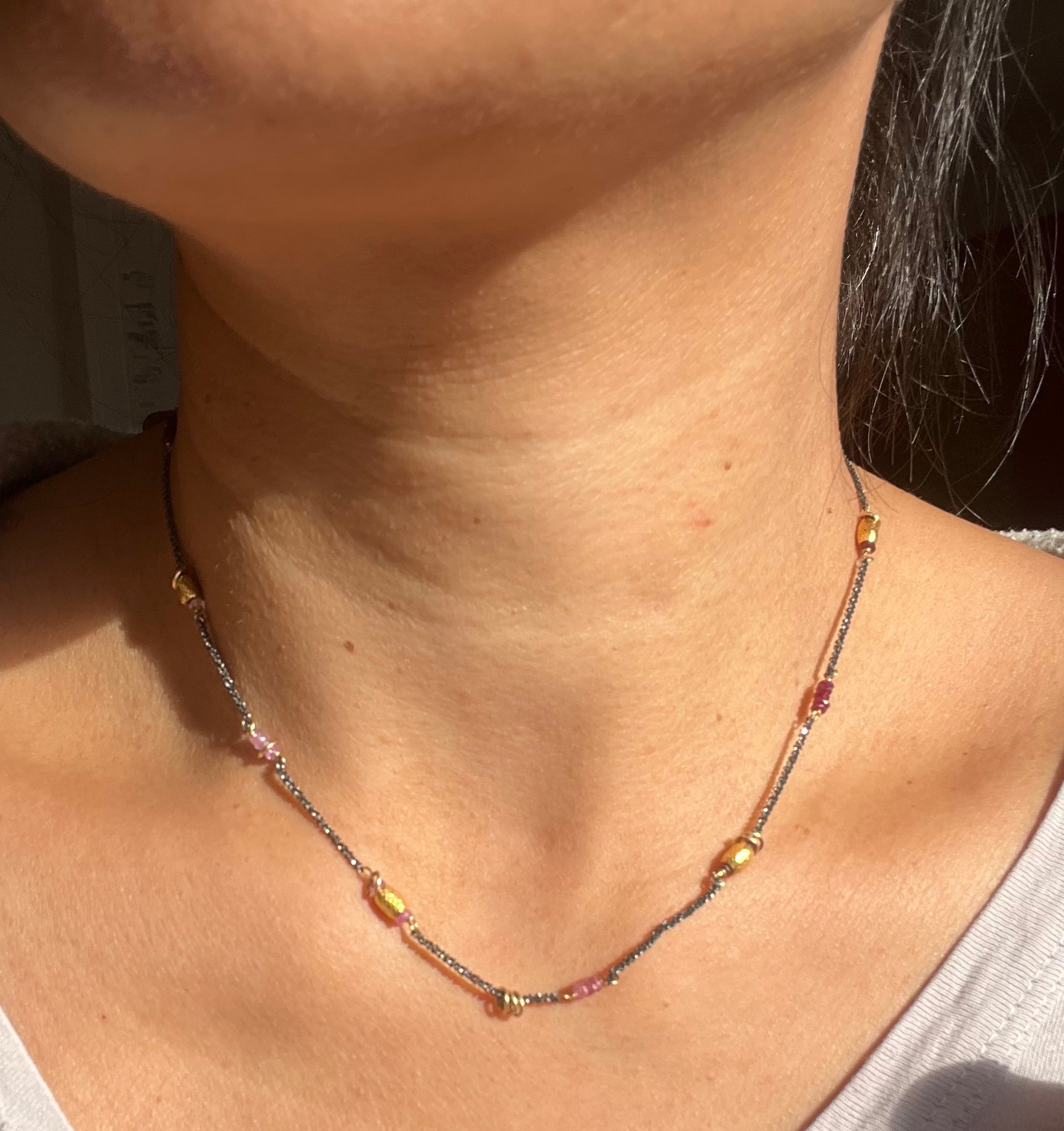 Eclipse Necklace - Ruby in 18k gold bead