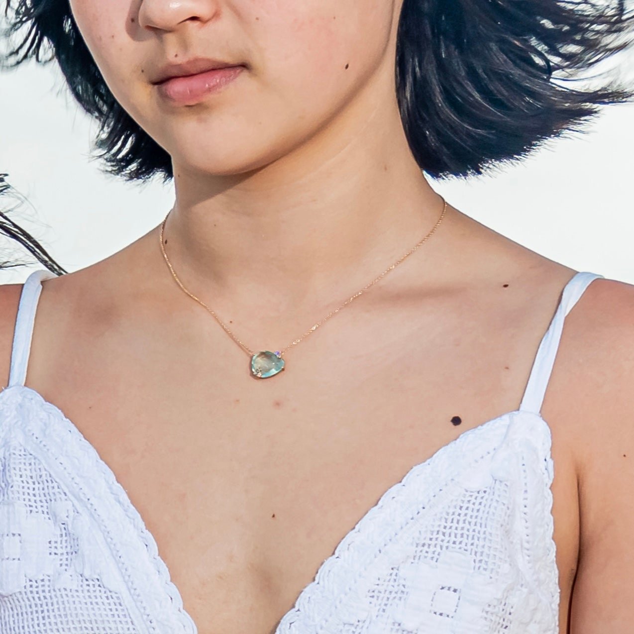Aqua Diamond Pendant necklace 14k