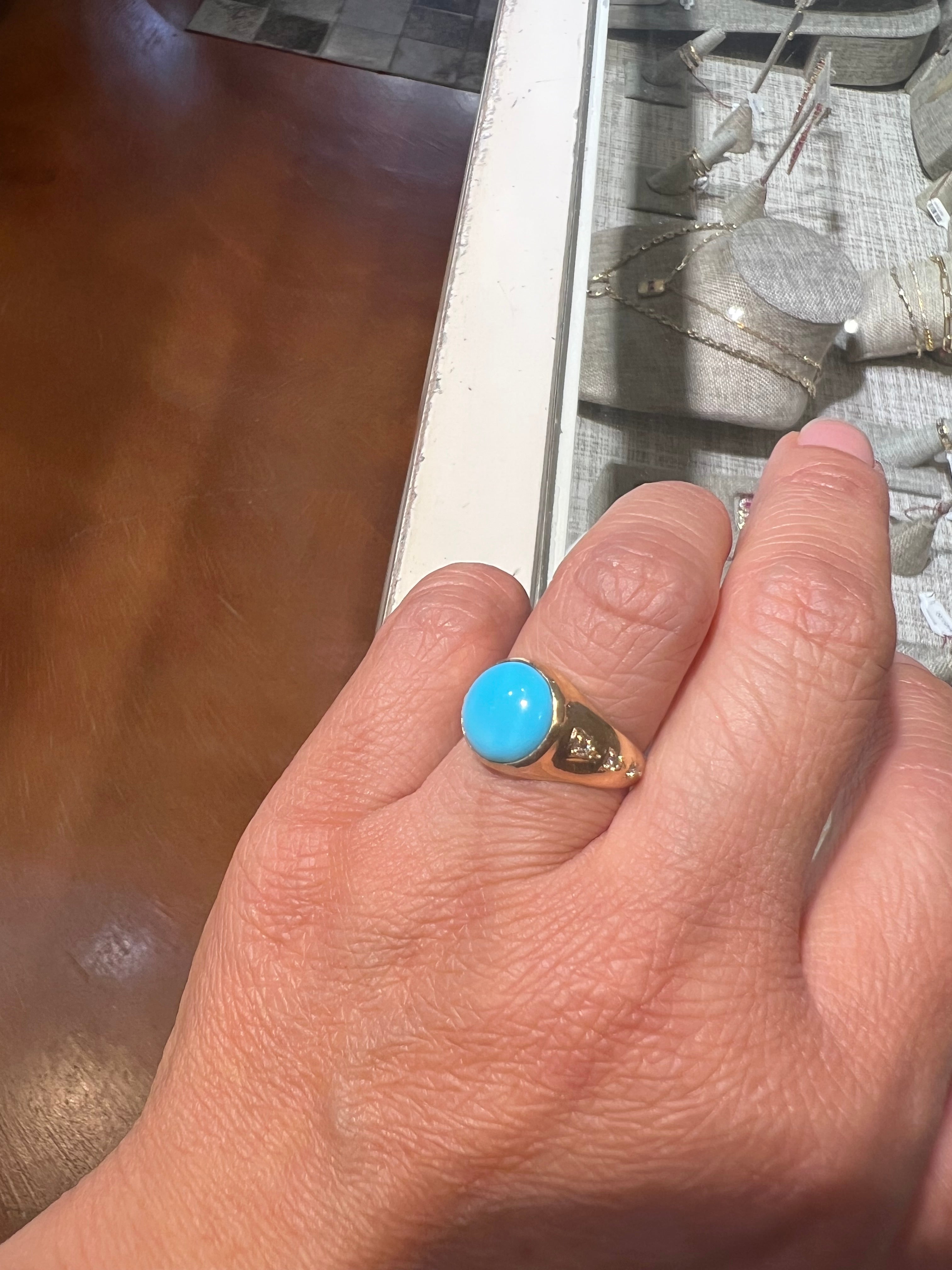 Oval Turquoise Diamond Ring in 14k