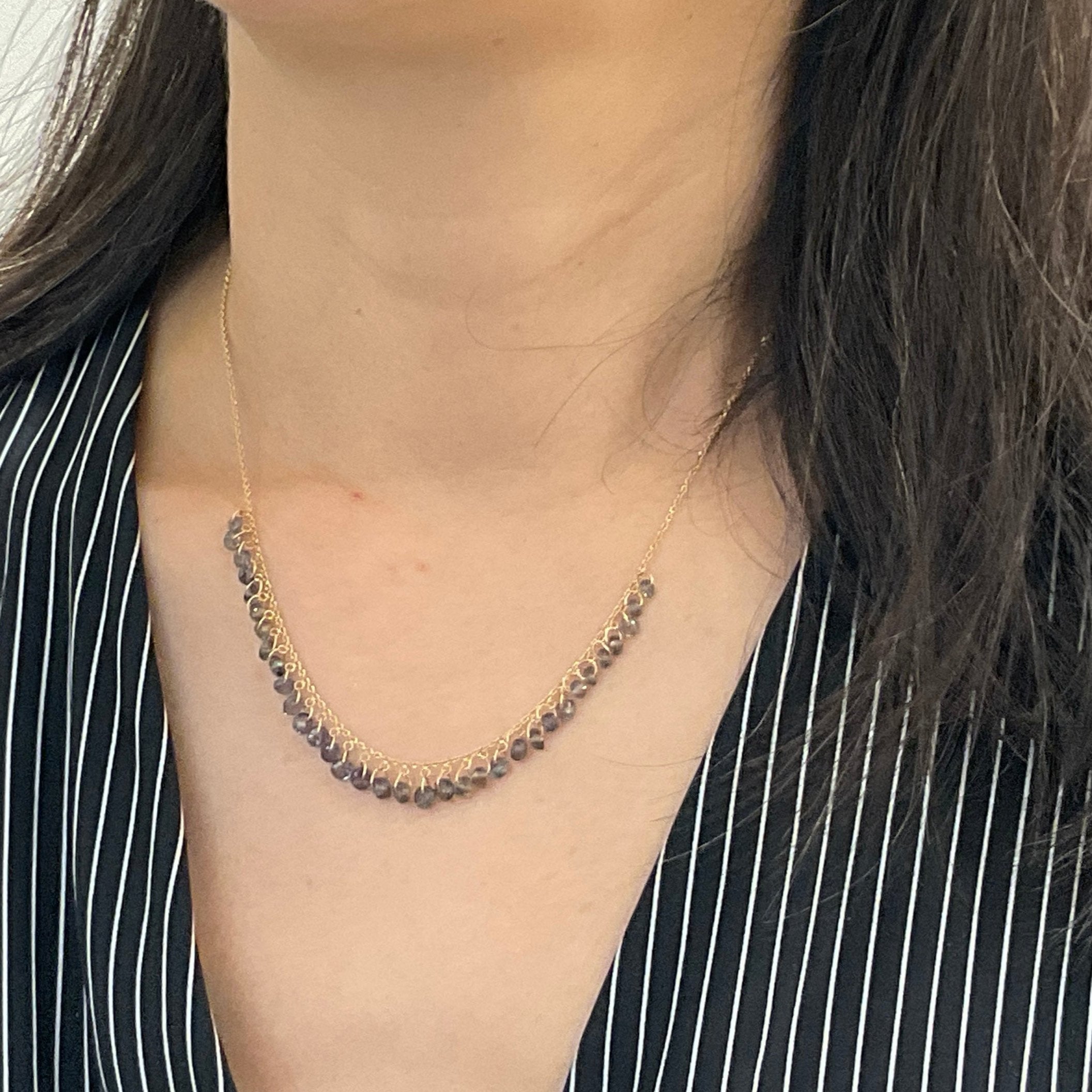 Green Sapphire Or Kyanite Cluster Dangle Necklace