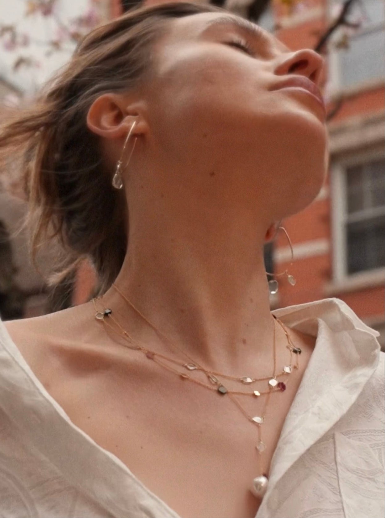 Moissanite Slice Pearl Lariat Necklace