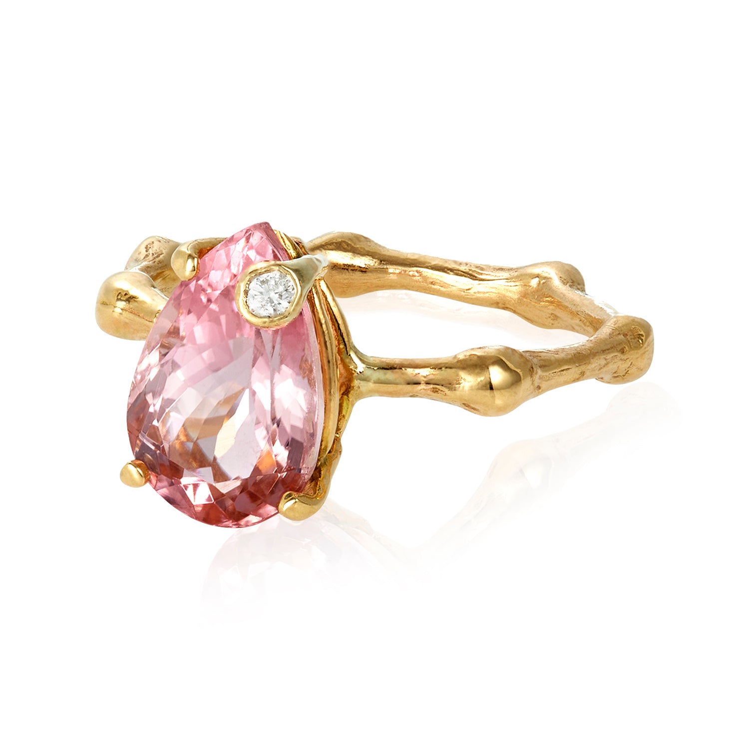 Morganite Diamond Bamboo Ring 14k
