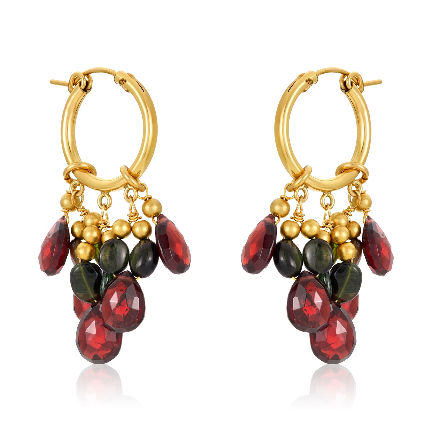 Garnet and Green Tourmaline Hoops
